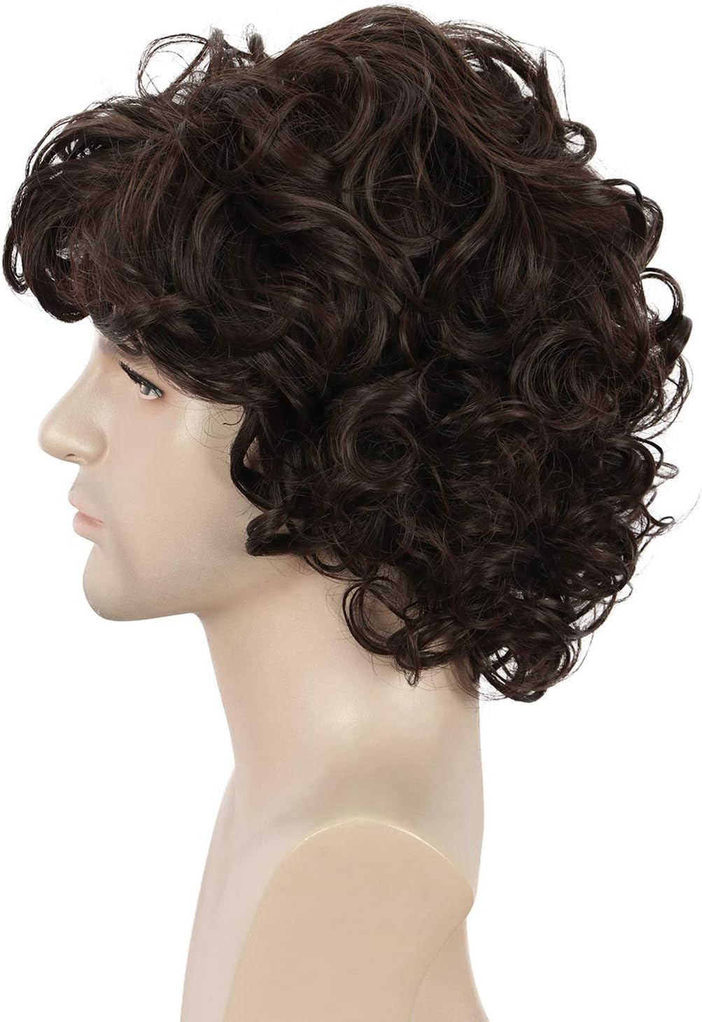 Yuehong Mens Short Curly Brown Wig Anime Cosplay Wigs Halloween Cosplay Costume Hair Wig - Blue image number 5
