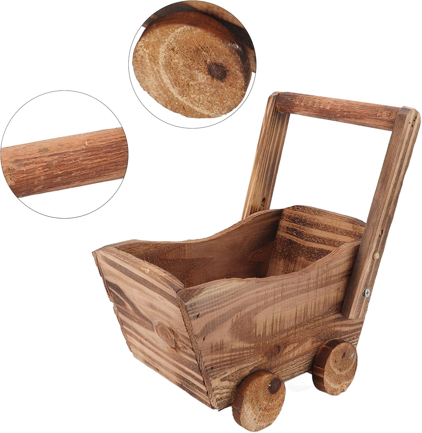 Gernie Rustic Cedar Wood Planter, 9.25X6.3X6.3Inch Wheelbarrow Style, Indoor/Outdoor, Green, Flower Pot Wooden Cart image number 1