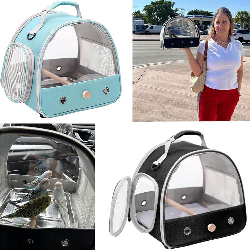 Bird Travel Carrier, Portable Small Bird Parrot Parakeet Carrier with Standing Perch and Soft Mat, Side Access Window Collapsible to Carry and Transport Birds Vet Visit