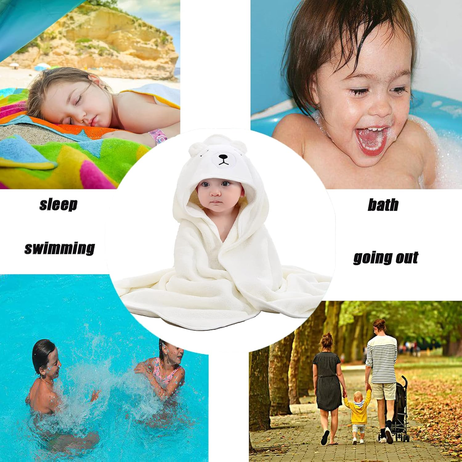 Hooded Baby Towel, Baby Bath Towels with Hood,Unique Animal Design Baby Towel with Hood Soft Absorbent Baby Bath Towels, for Newborn Baby Boy and Girl (White) image number 2