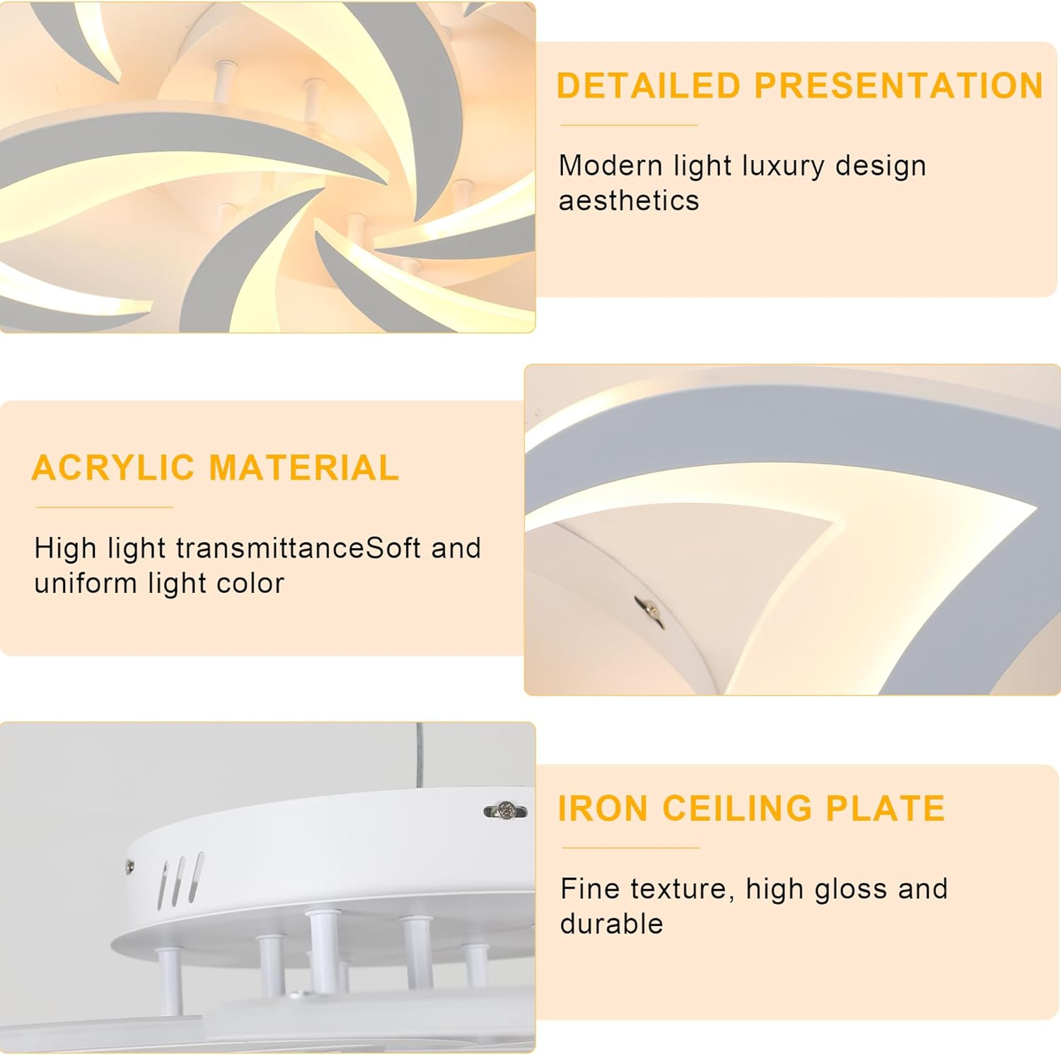 Comely Modern LED Ceiling Chandelier, 60Cm 60W 6750LM LED Ceiling Light, Modern Acrylic Flower Ceiling Light, 3000K Warm White Light, White