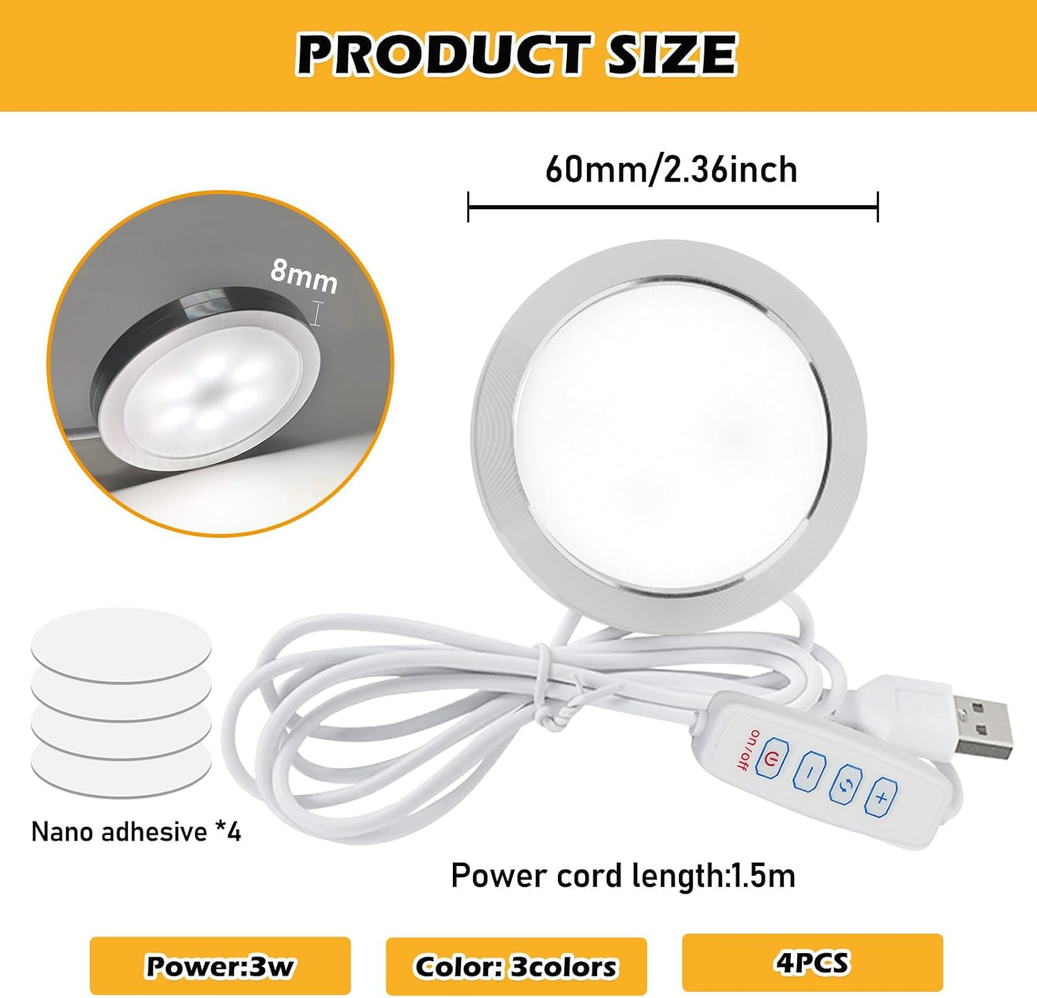 BORDEAG Set of 4 3D Printer LED Lamp Kit for Lab, LED Lamp Set, 3D Printer Accessories, Three Colours USB Powered, for 3D Printers, Cabinets, Showcases, Bookshelves image number 4