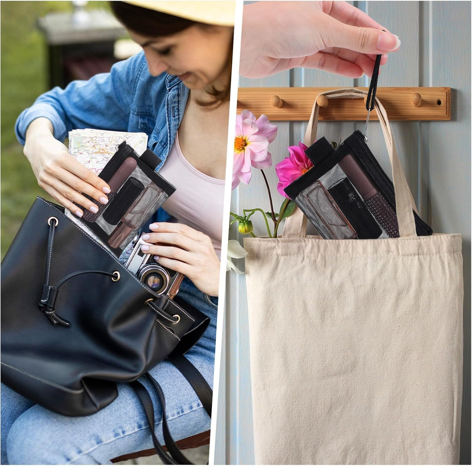 Mini Zipper Mesh Bags, 12Pcs Black Mesh Makeup Bags Nylon Cosmetic Pouch with Zipper, Nylon Mesh Coin Purse Small Zipper Pouch for Lipstick Key Credit Card image number 5