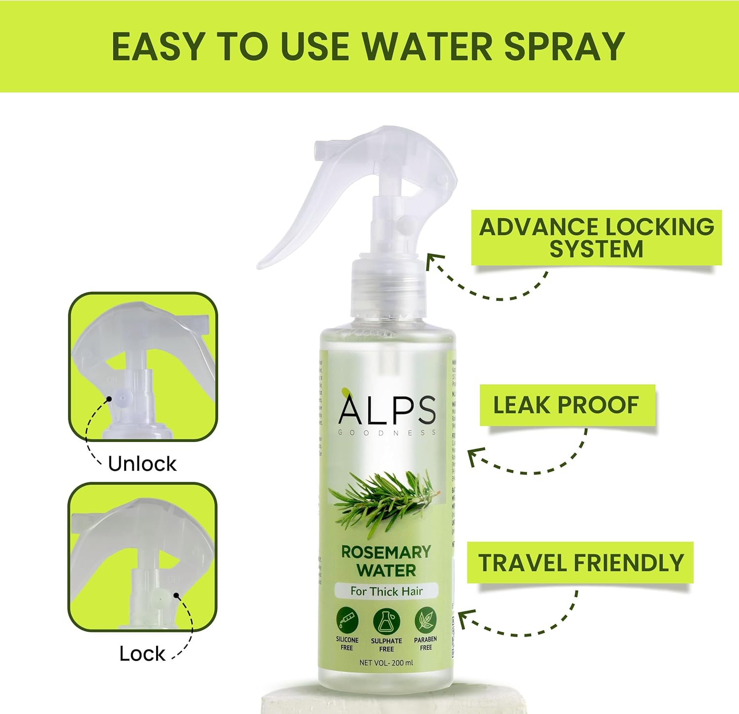 Alps Goodness Rosemary Hair Growth Water Spray, 200 Ml, Strengthening Hair Mist image number 1
