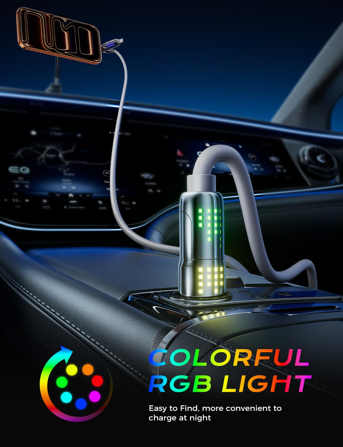 MAGIC JOHN 240W 4 in 1 USB C Cable, USB Charging Cable with Breathing Light, Fast Charging & Data Sync Silicone Multi Charging Cable for Iphone Ipad Samsung Laptop Multi Device Charging, 1.2M (Gray) image number 2