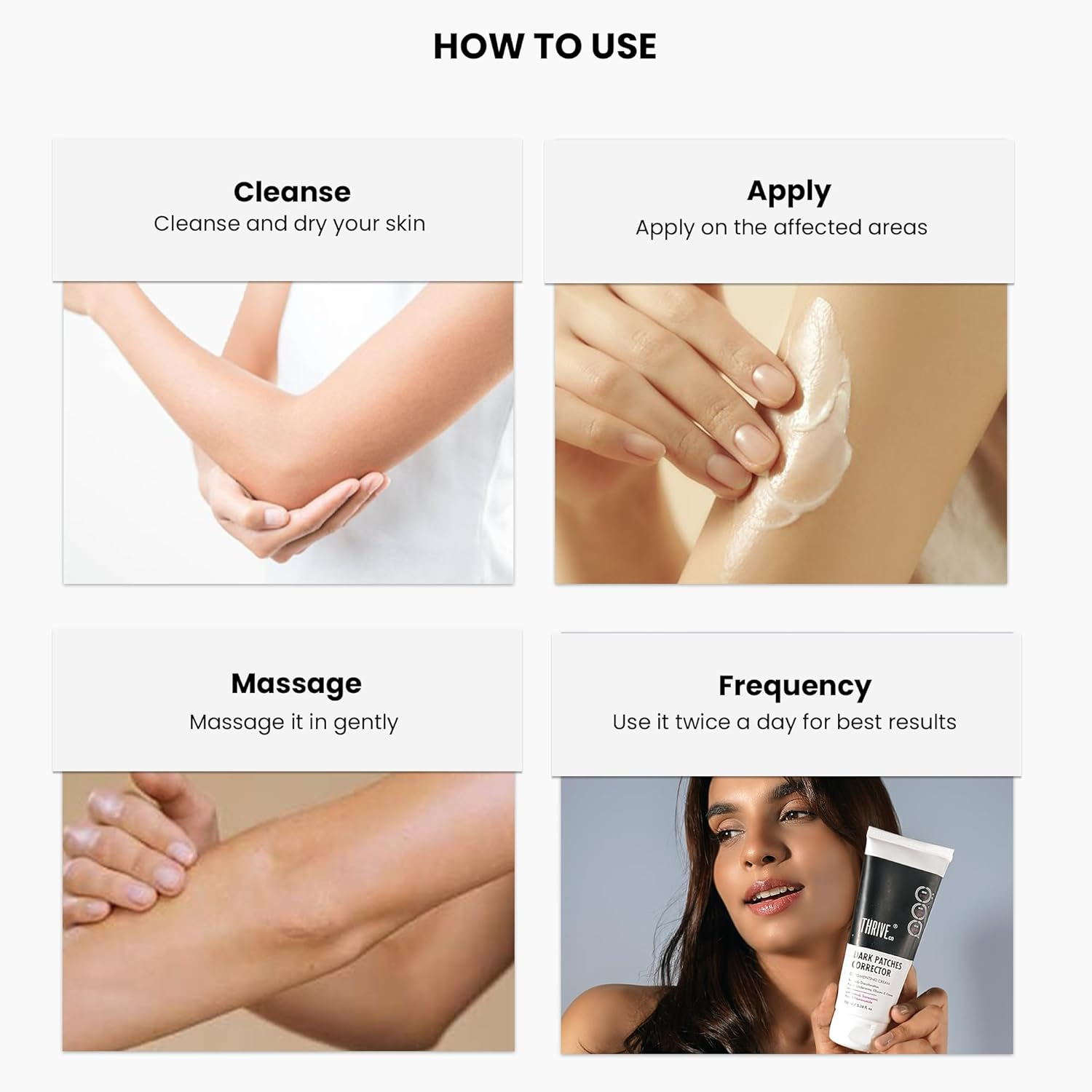 Thriveco Dark Patches Corrector, Depigmenting Cream, for Body Discoloration Neck, Underarms, Elbows & Knees, Non Sticky Triple Action Formula 100Ml Vegan Nonsticky Expert Formula image number 2