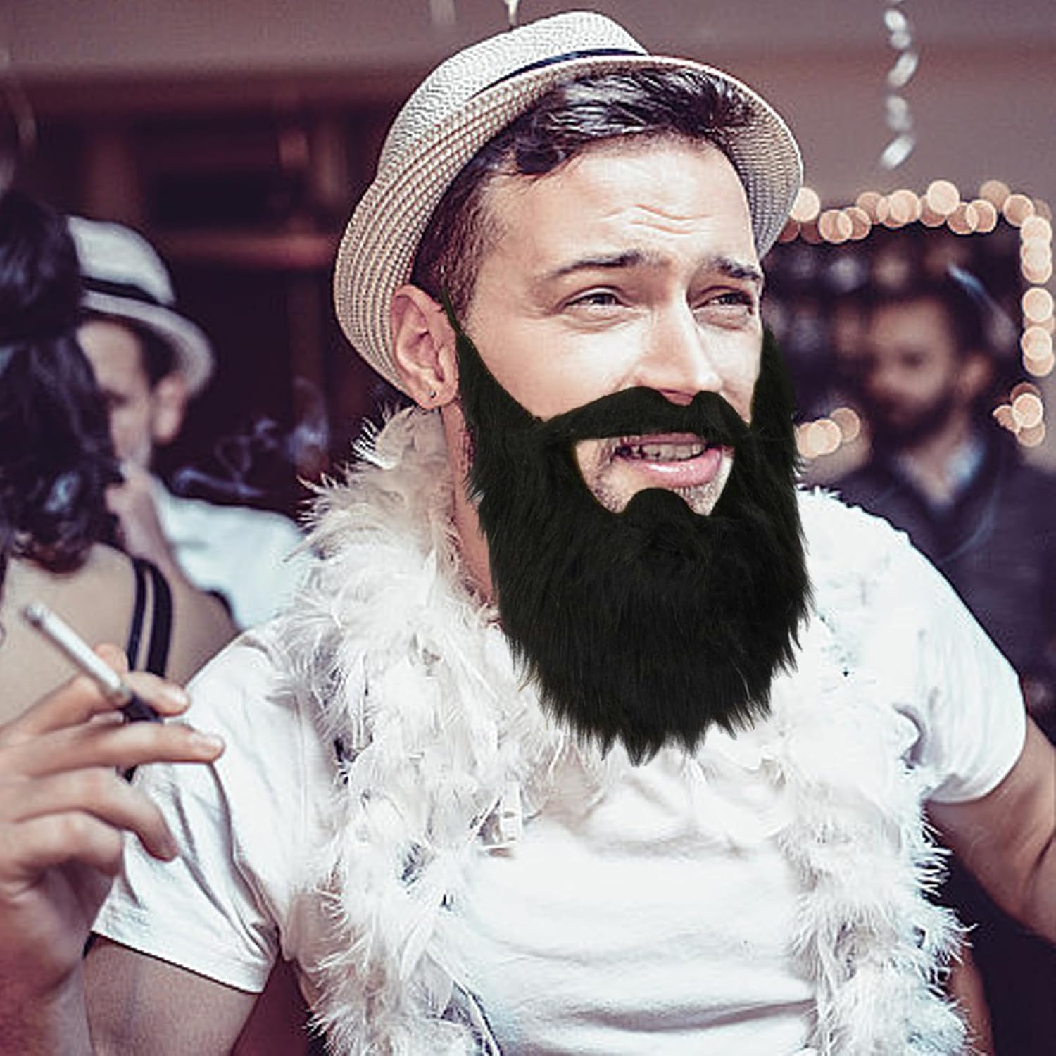 Funny Back Fake Beard | Novelty Black Hair Halloween Cosplay Props,Halloween Supplies Fake Mustache for Costume False Beards, Carnival Holiday Halloween Pochy