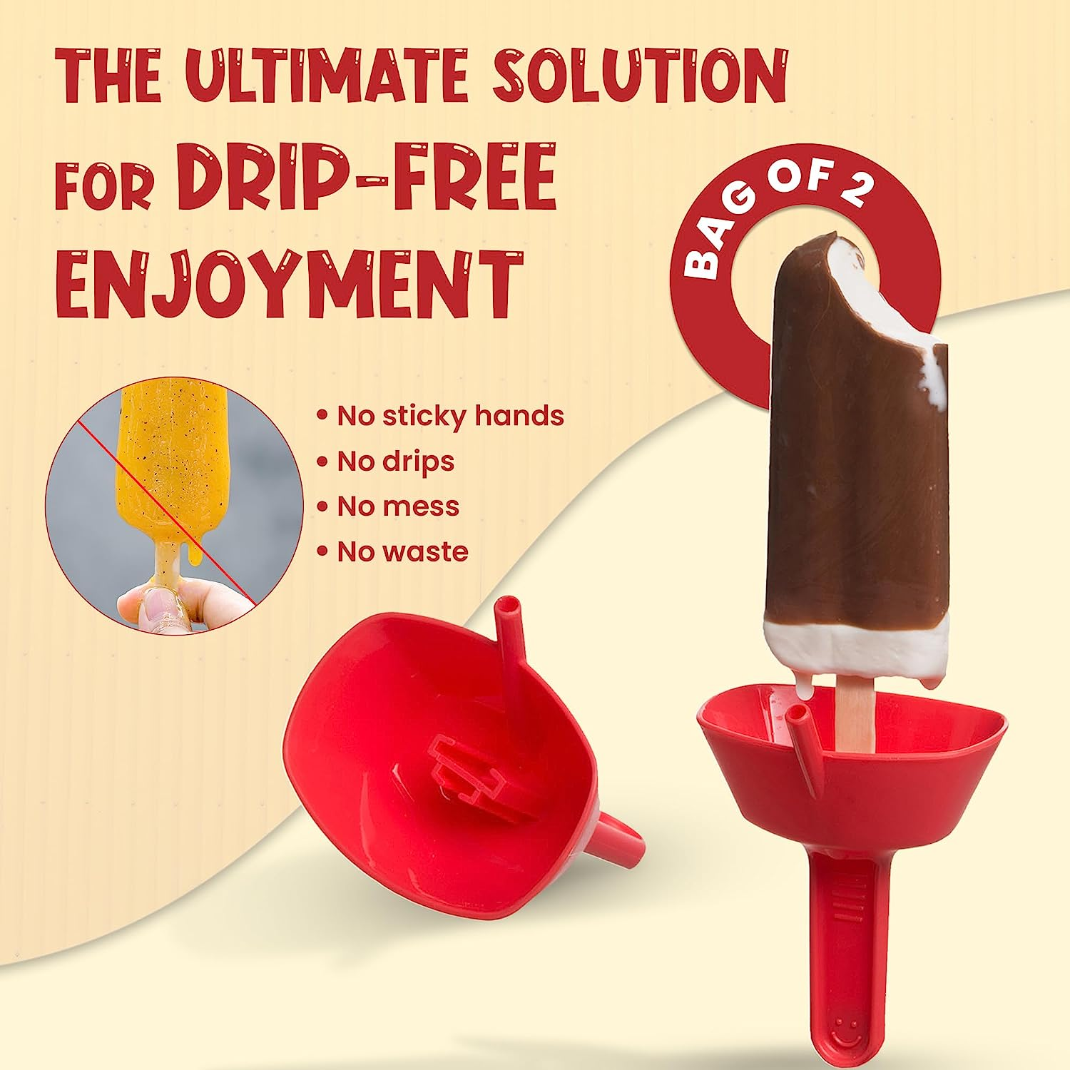 THE ORIGINAL Pop No Drop Popsicle Holder - BPA Free & Dishwasher Safe - Mess-Free Frozen Treats Holder with Straw - No Drip Drop Ice Pop Popsicle Holders for Kids & Adults - 2 Random Color (Not 4)