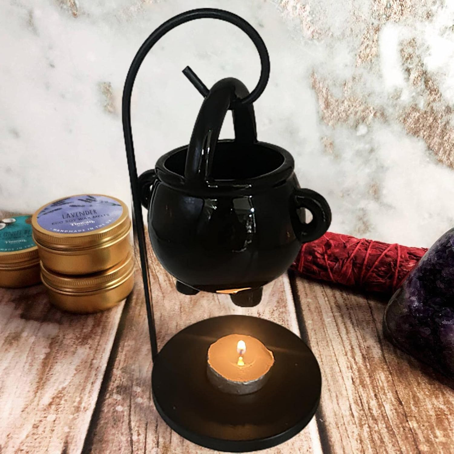 Witch Soup Pot Aromatherapy Burner - 1 Incense Holder for Scented Oil & Scented Waxes | Yoga Meditation Decor Hanging Cauldron Home Fragrance, Halloween Incense Burner image number 5