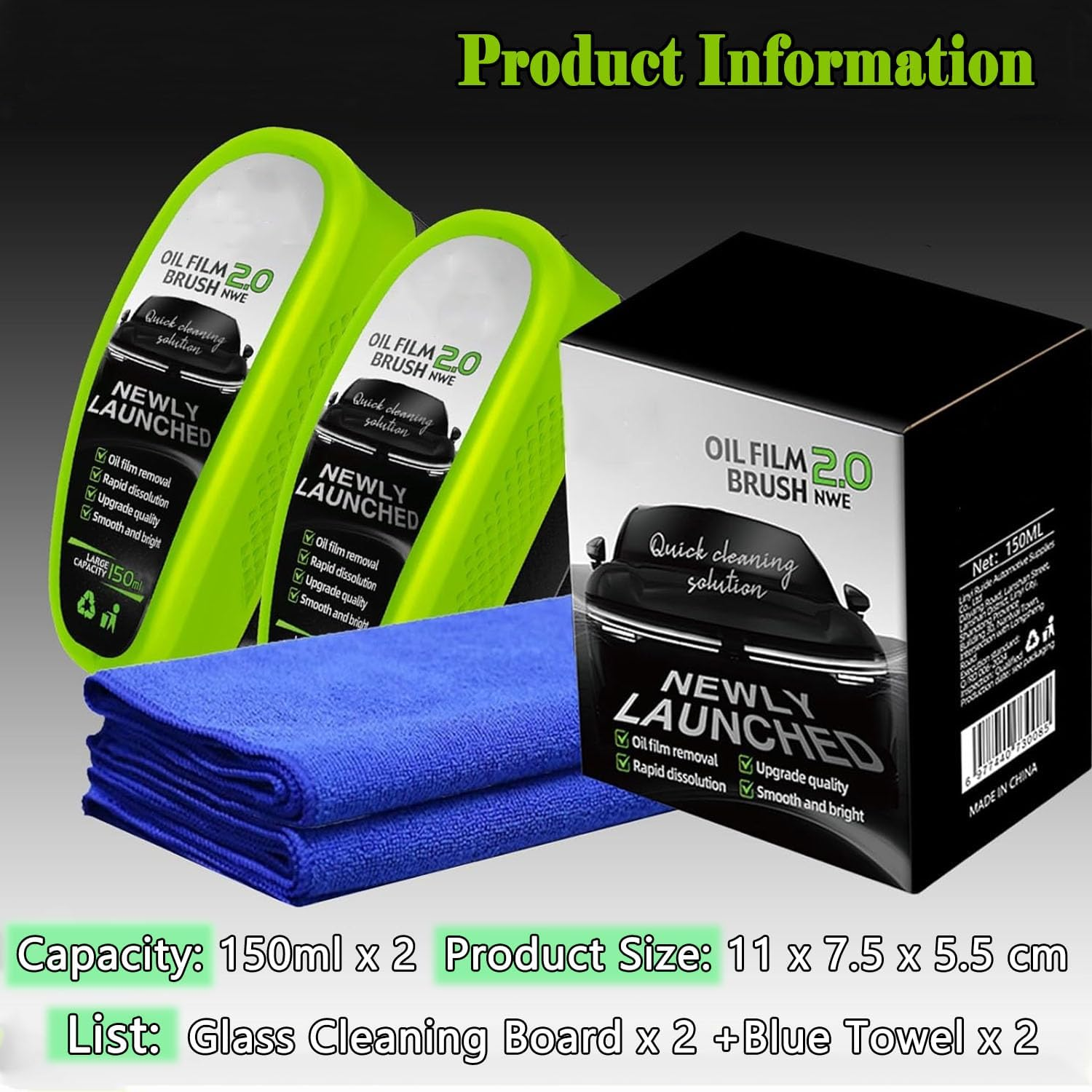 Wakouter Automotive Oil Film Cleaning Brush, 2 Pack 150Ml Automotive Oil Film Cleaning Brush, Car Windscreen Cleaner, for Easily Improve Clarity & Visibility, for Windows & Windshield Washer image number 5