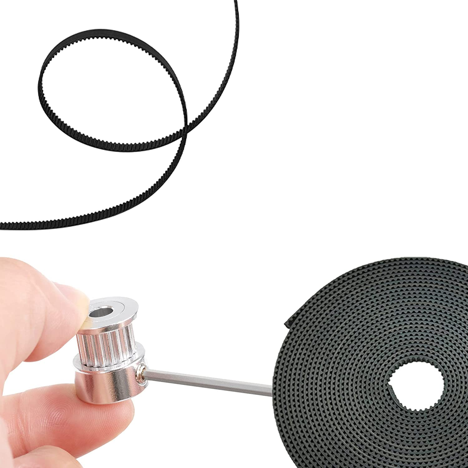 3D Printing GT2 Timing Belt Set, 5 Meters GT2 Open Timing Belt 2Mm Pitch 6Mm + 5Pcs 20 Teeth 5Mm Bore Pulley Wheel + 2 Pcs Open Belt Clip + Allen Wrench, 3D Printer Accessories for CR-10 Ender 3