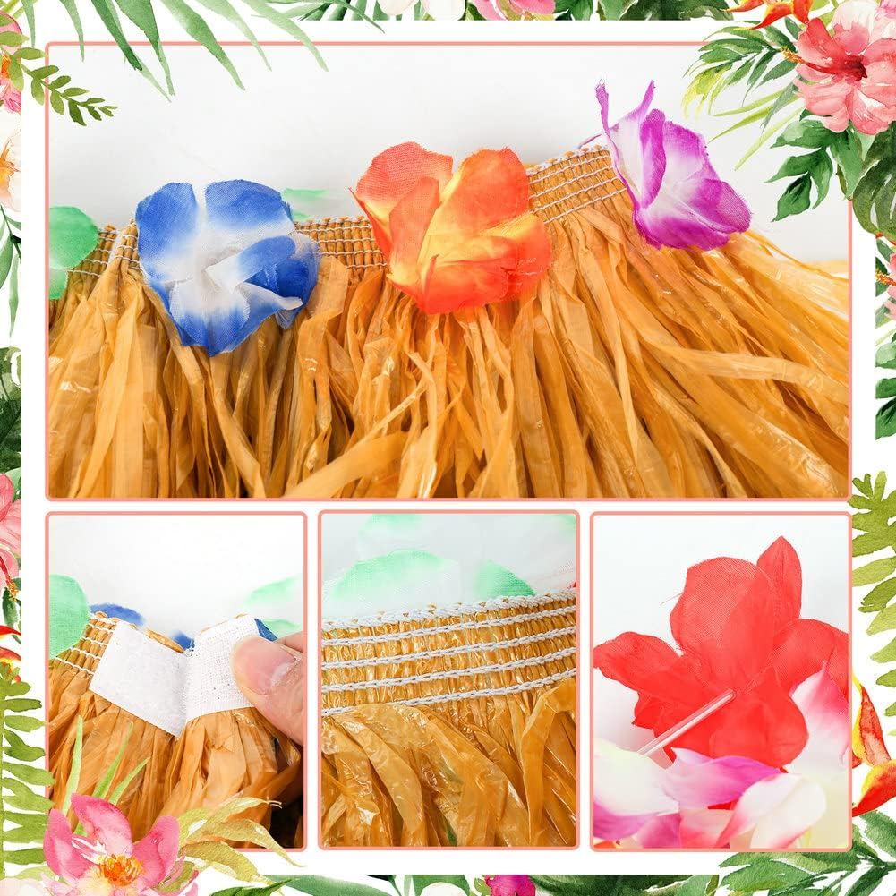 Grass Skirt for Adults, Women Hula Skirt for Hawaiian Luau Party Outfits with Flower Leis and Sunglasses image number 2