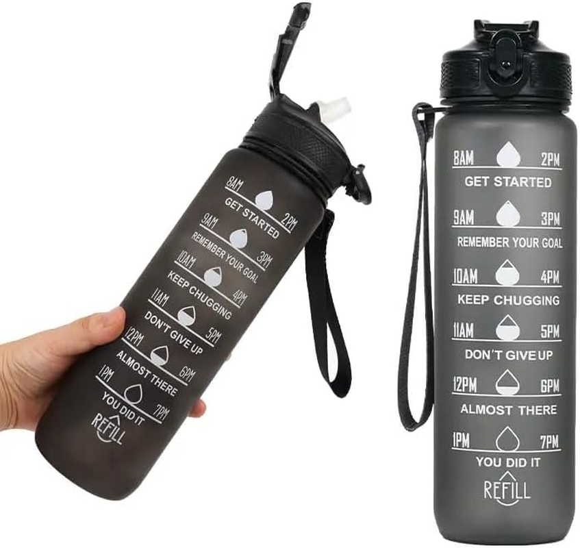 O'Mango Motivational Water Bottle, 1000Ml, Time Marker, Built-In Straw, Blue-Purple Gradient (ORANGE-GREEN)