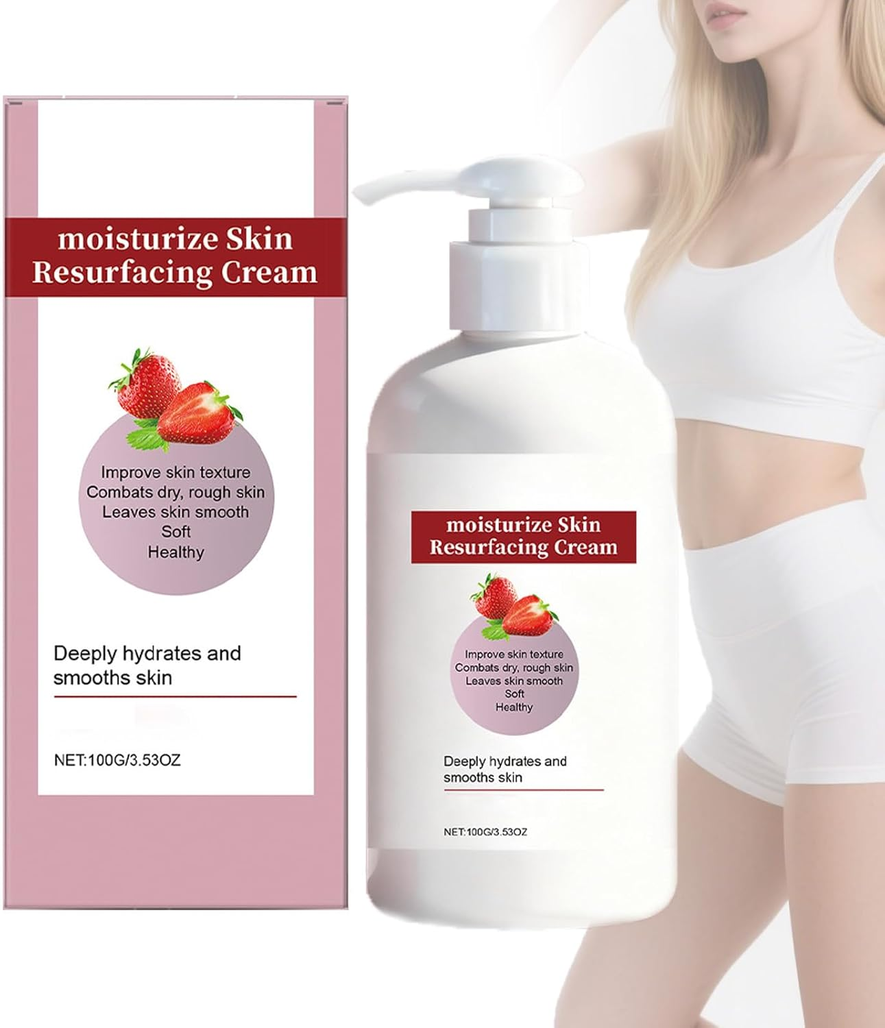 Strawberry Skin Resurfacing Cream, Strawberry Body Lotion for Dry Skin, Strawb/Erry Brightening Cream, Moisturizing Bumpy Sk/In There, Reduce Uneven Texture, Silky and Smooth S/Kin Effect (1 PCS)