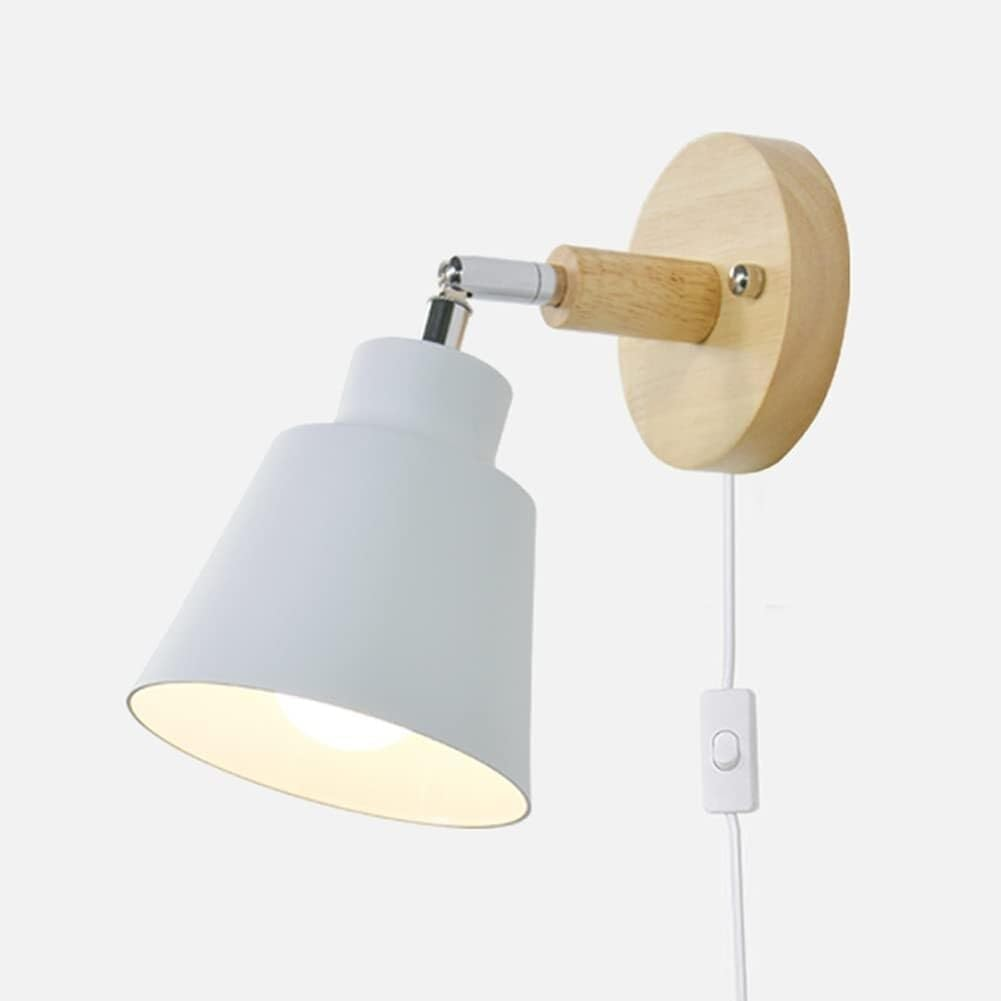 YPDTSNGV Scandinavian Log Creative Bedroom Bedside Wall Sconce Wall Light with Plug in Cord, Nordic Style Plug-In Wall Light Strip and Switch, Metal 1 Head Macaron White Wall Mounted Lamp(White) image number 4