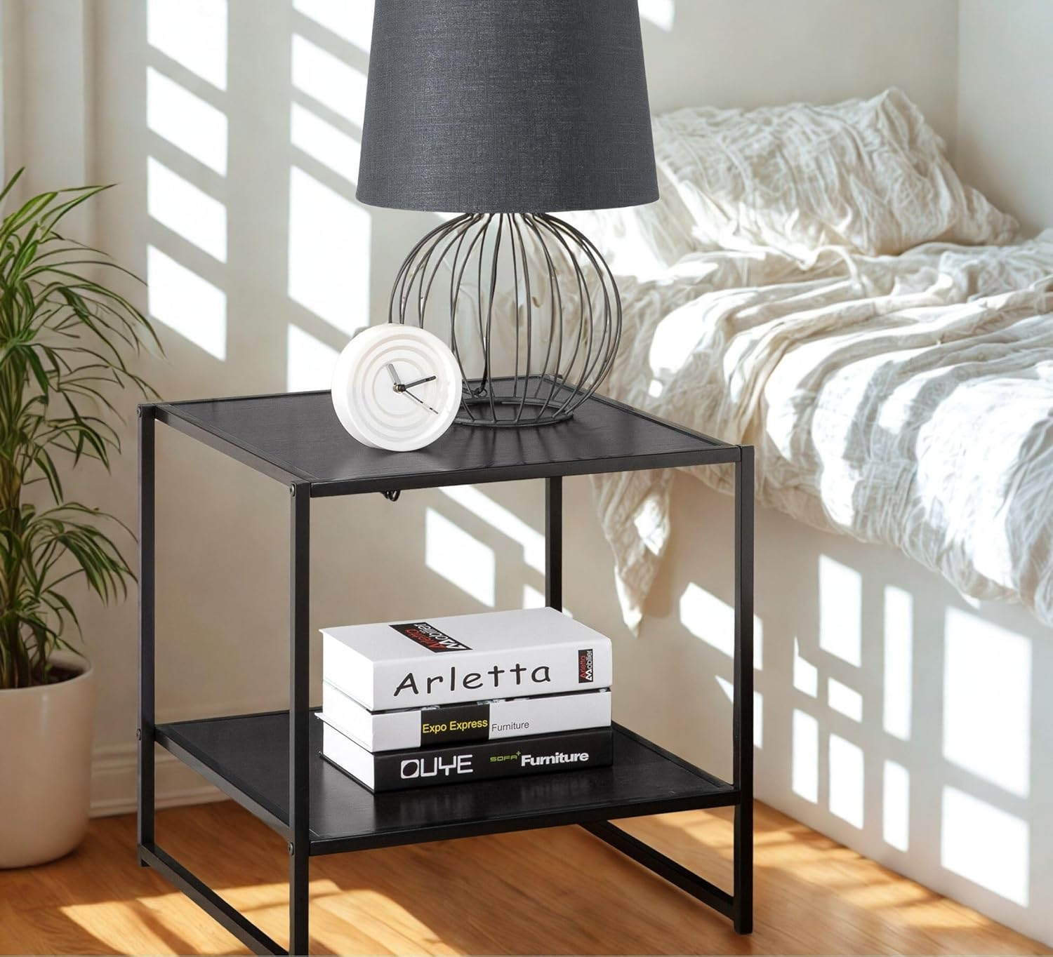 Zinus Modern Studio Set of Two Bedside Tables Cherry Brown Nightstands Durable Industrial Sidetables for Bedroom or Living Room