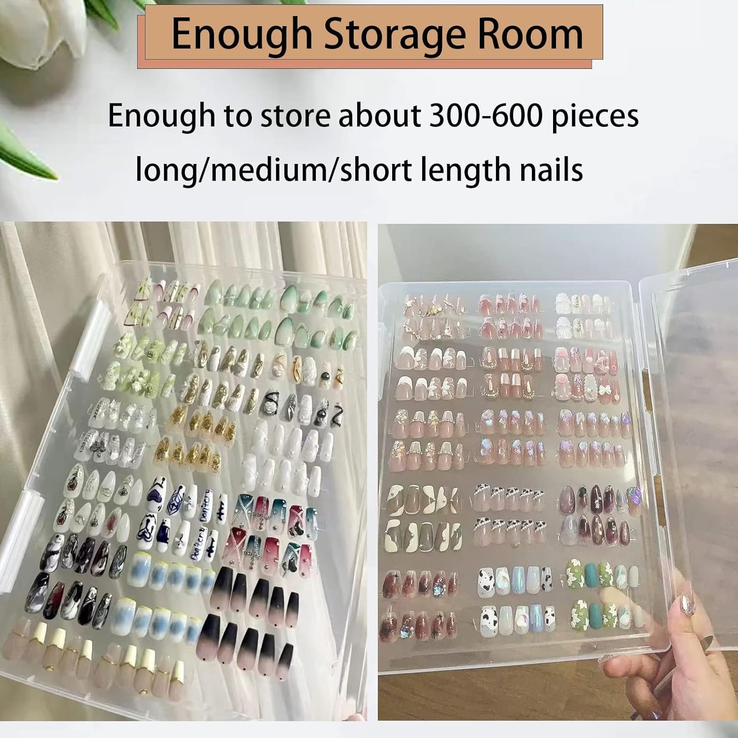 Merhamery Large Compact Transparent Press-On Nail Storage Box (12 * 9 * 0.8 Inch) - 600 Pieces Capacity - Press-On Nail Organizer & Display Storage Box image number 4