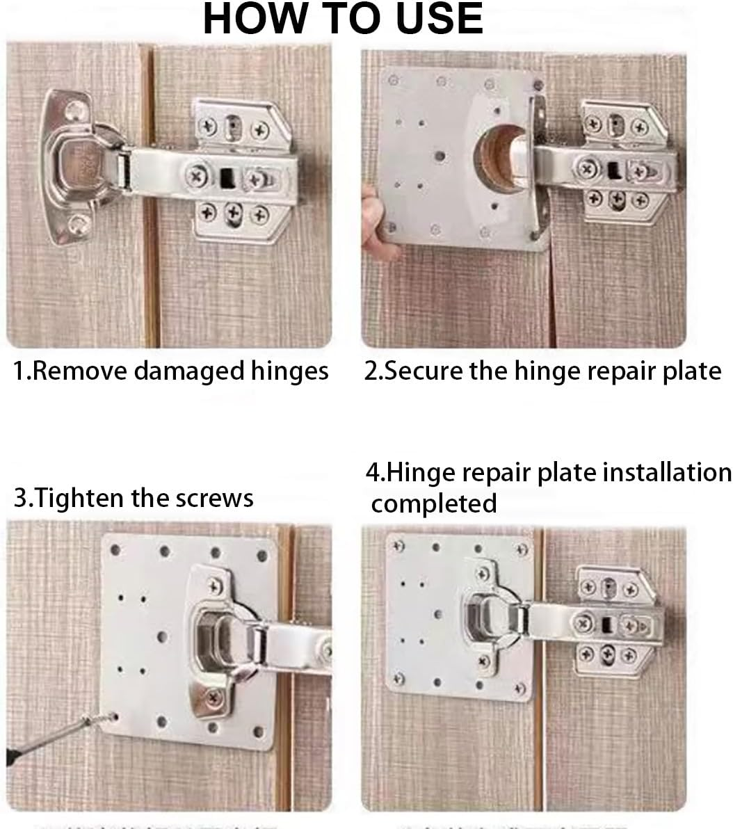 Cabinet Hinge Repair Plate 4 Pcs, Hinge Repair Kit Plate for Cabinet with 24 Mounting Screws, Suitable for Cabinets, Closets and Furniture with Hinge image number 1