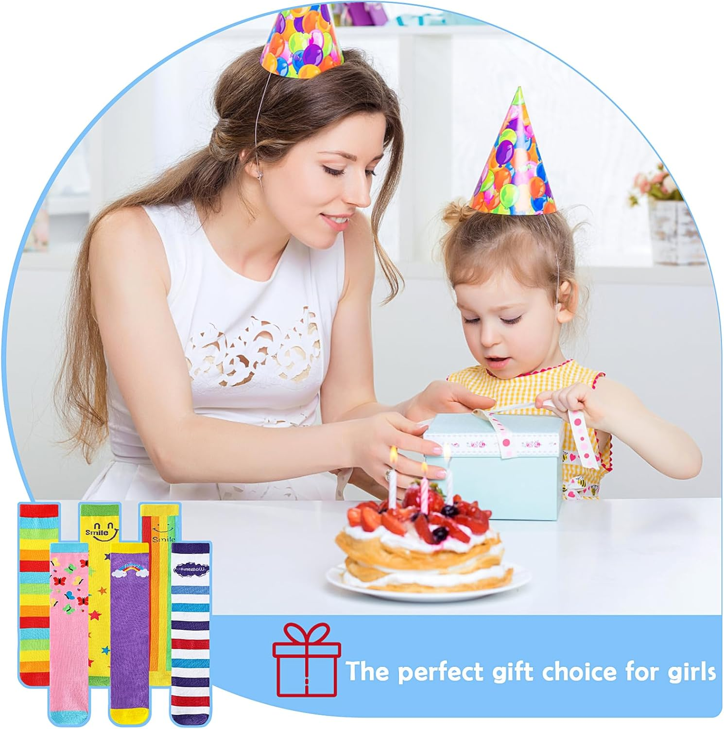 PHOGARY 6 Pairs Girls Knee High Socks, Cute Socks Colorful Cartoon Animal Warm Cotton Socks Crazy Funny Kids Odd Socks Mid Calf Long Boot Socks for 3-12 Years Girls, One Size (Rainbow), Rainbow, One image number 2