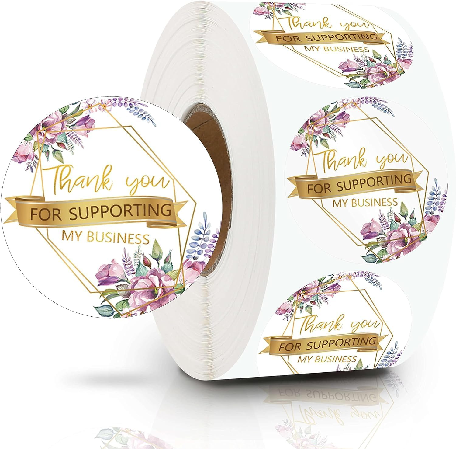 KYONANO 1200Pcs Thank You Stickers Small Business, Pink Flower Gold Font Design Thank You Stickers Roll 3.8Cm for Small Business Gift Packaging Wedding Envelope Seals Thanksgiving Self-Adhesive Labels image number 5