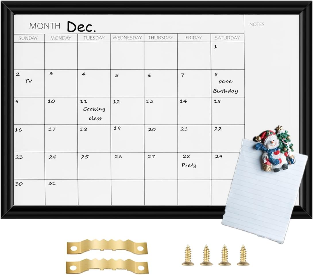 TORASO Dry Erase Monthly Calendar Board, Magnetic Whiteboard for Wall, Office/School/Home, Wood Frame Hanging Board for Kitchen Grocery List/Drawing/Memo, 10.5"X 14.5"(YL-RB-2737-B)