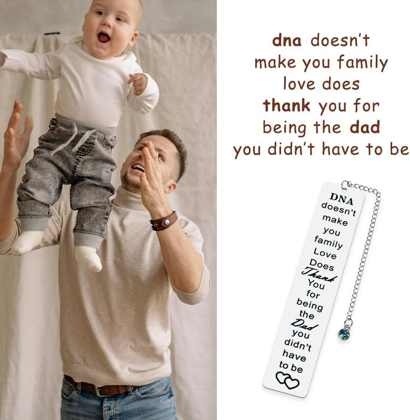 Father Day Gifts for Step Dad Birthday Gifts for Stepdad Bonus Dad Gift from Daughter Son Dad Thank You Gifts for Men Step Father DNA Doesn'T Make You Family Love Does Bookmark Engraved Gifts for Dads image number 5