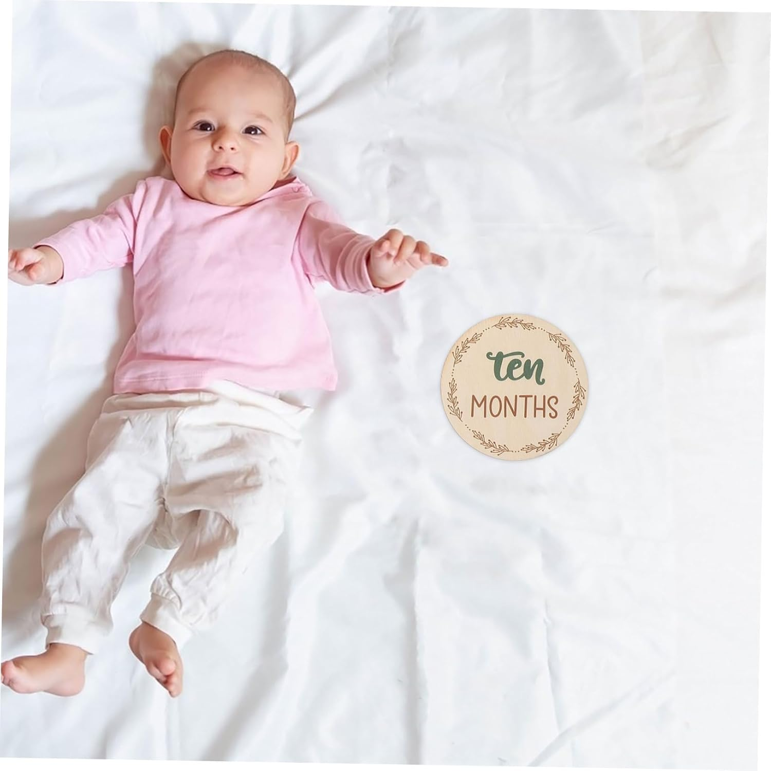 DOITOOL Wooden Monthly Milestone Cards Photo Prop Milestone Wooden Circles Decorative Markers