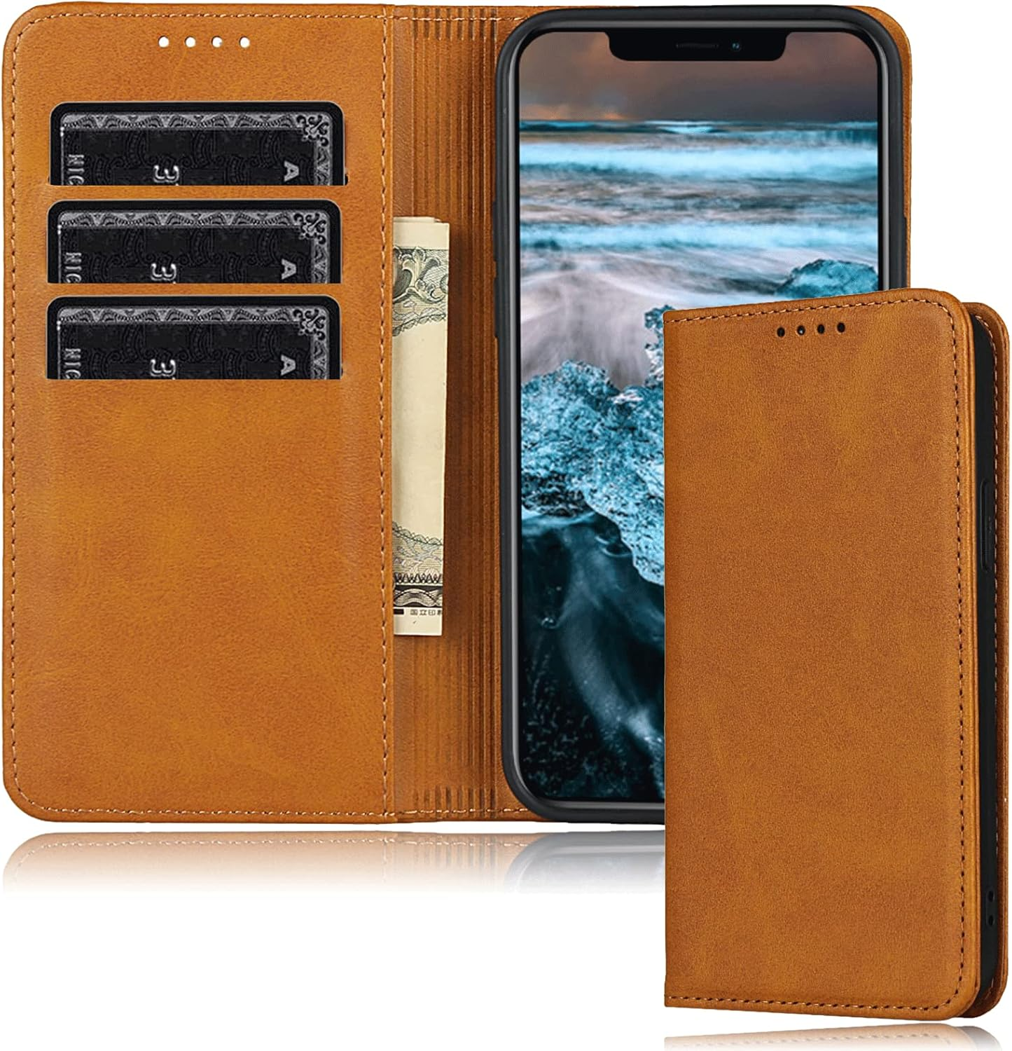 FROLAN for Iphone 12 Mini Wallet Case with Card Holder, Premium PU Leather Credit Slot Flip Folio Book Drop Protection Shockproof Phone Cover for Iphone 12 Mini 5.4 Inch - Light Brown