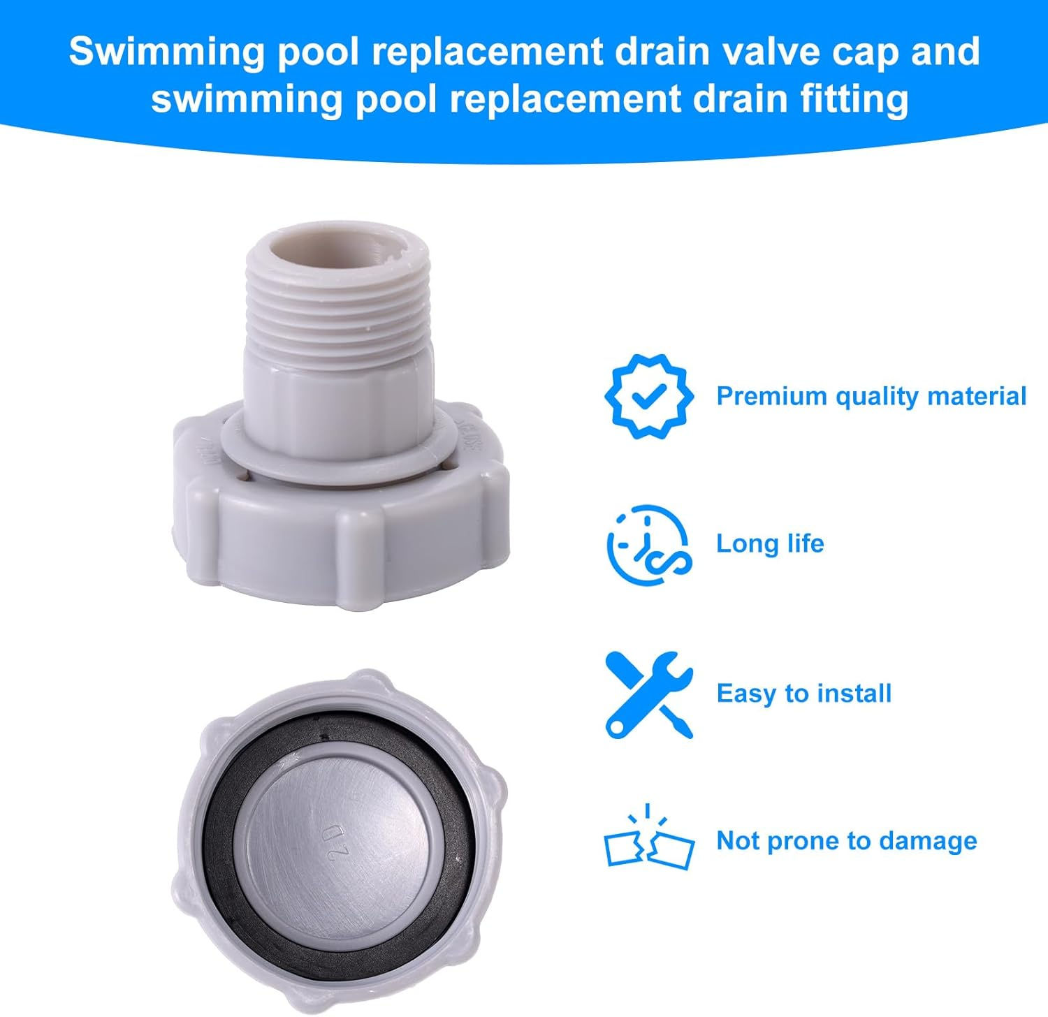 2Pcs Pool Replacement Part for Coleman, Drain Valve Cap & Hose Connector Compatible with Coleman Swimming Pool Accessories Replacement Parts for Easy Maintenance (Grey)