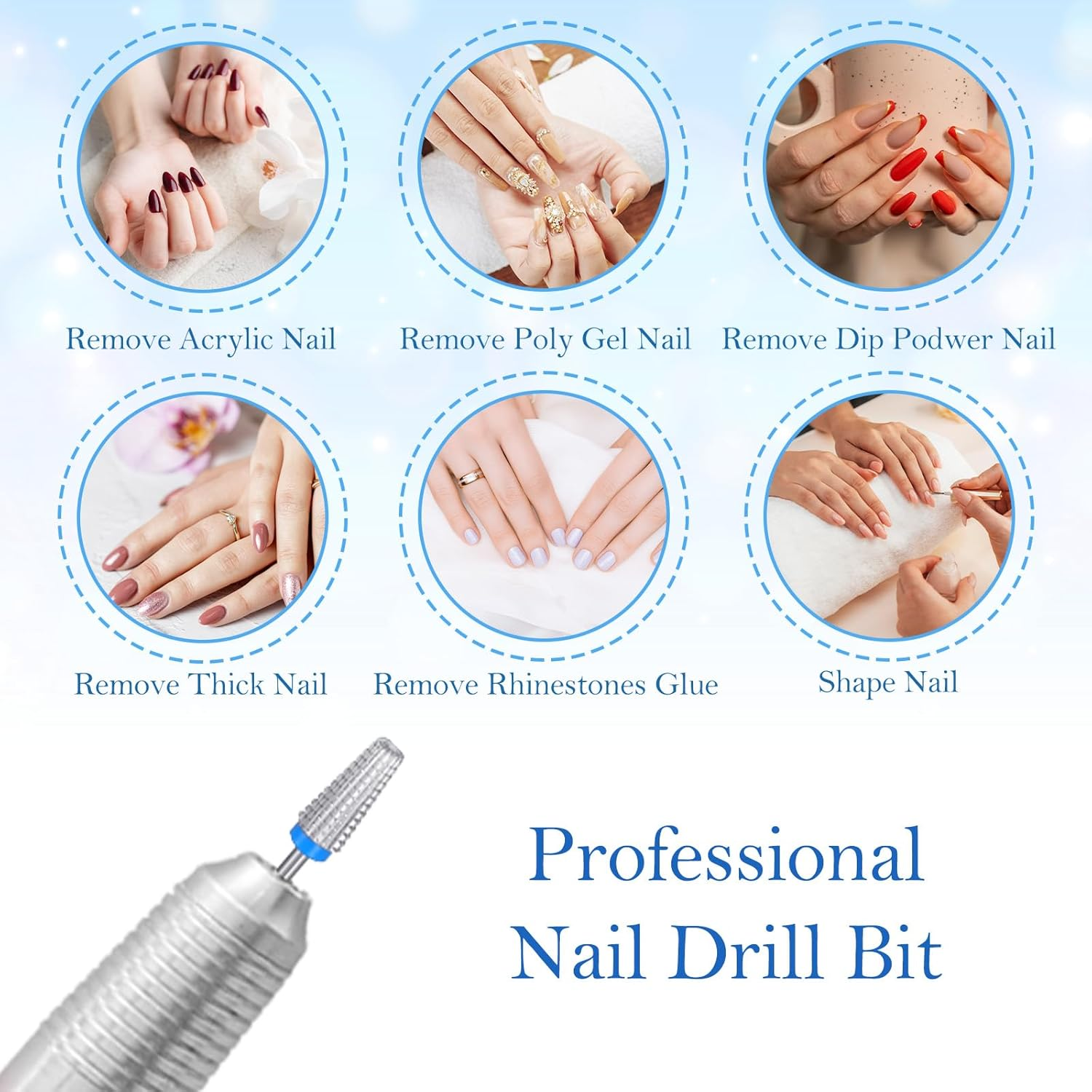 5 in 1 Nail Drill Bit, Safety Tungsten Steel Carbide Nails Dril Bits, 5 in 1 Resuable Nails Drills Bits for Manicure Pedicure Polishing, Two Way Rotary Manicure Drills Bit Tool image number 5