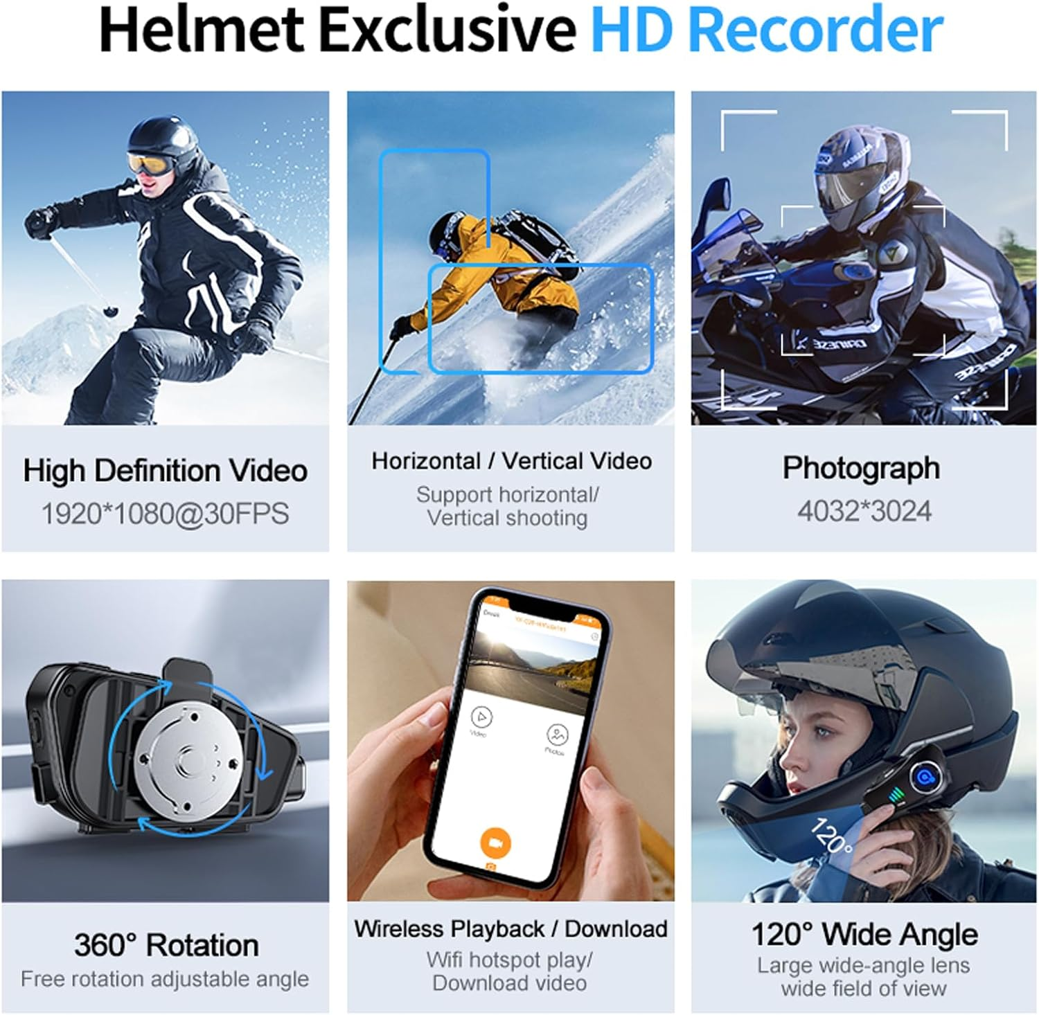 Motorcycle Helmet Headset Bluetooth with 1080P Camera Intercom Motorcycle Intercom Bicycle Communication System Helmet Headphones Motorcycle Helmet for 2 People Motorcycle Wireless Hands-Free Kit image number 6