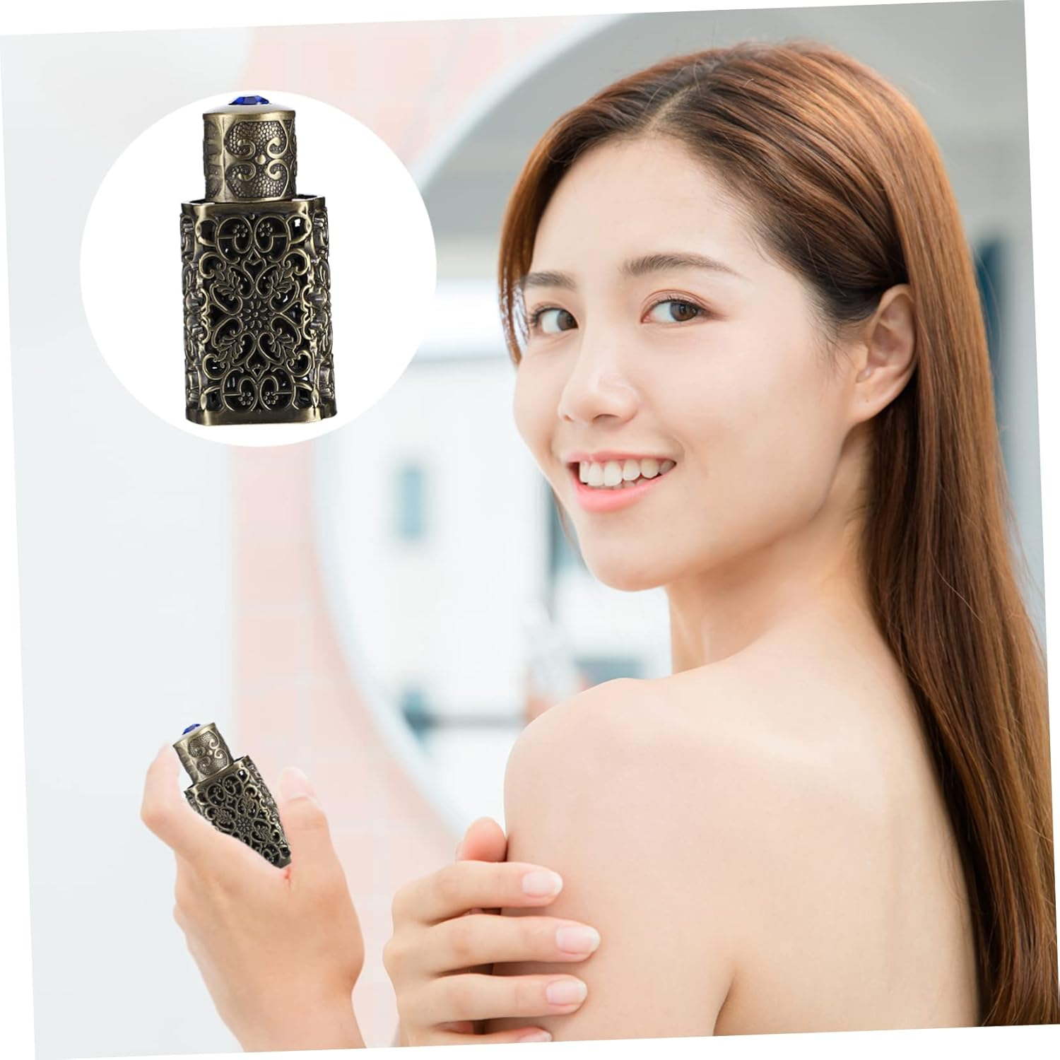 3Pcs Hollow Engraved Essential Oil Bottle Vintage Decorative Perfume Dispenser for Travel Camping Aromatherapy and Diy Crafts Leak Design for Easy Use image number 1