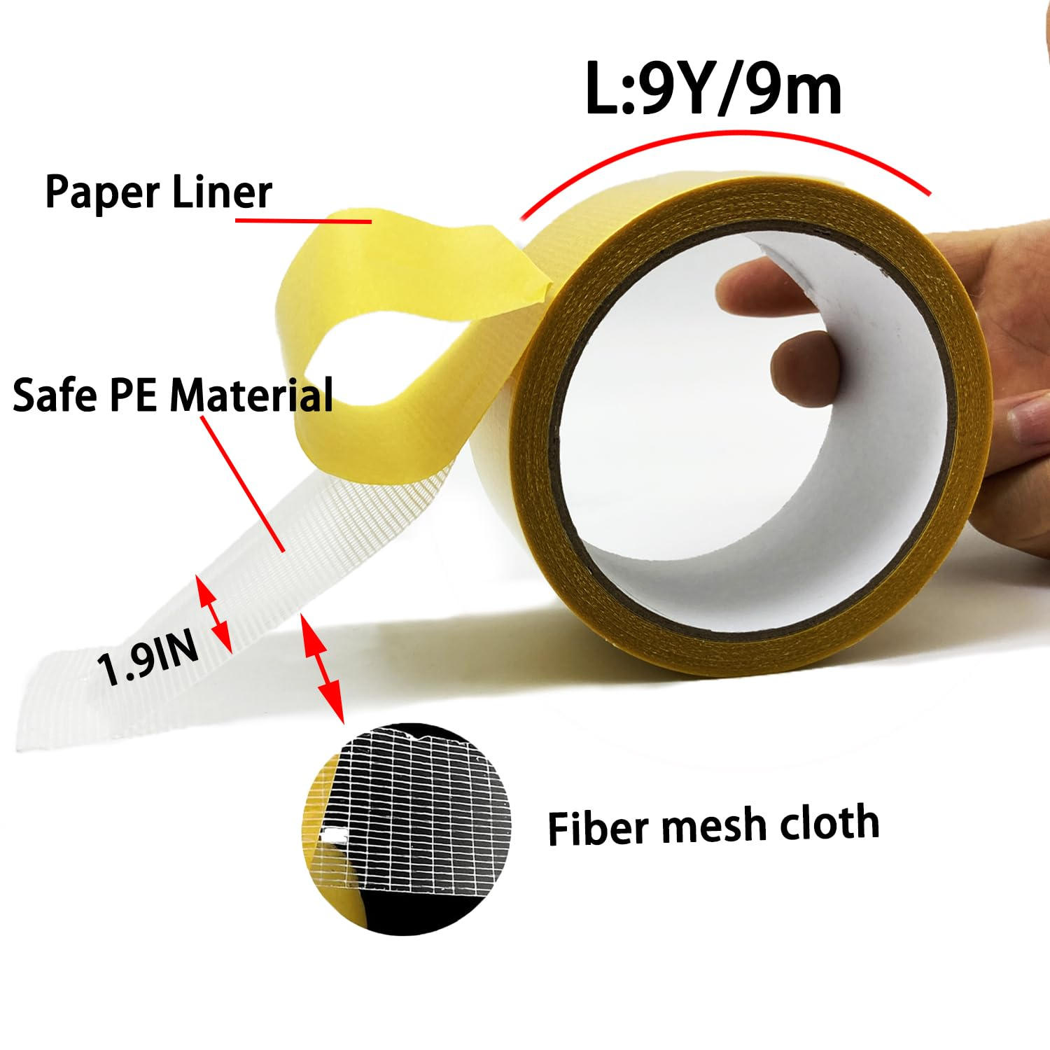 KAIHENG Double Sided Fabric Tape, Heavy Duty Strong Double Sided Carpet Tape, High Adhesion Clear Tape for Clothes, Dress, Arts, DIY Crafts, 1.9IN*9Y image number 4