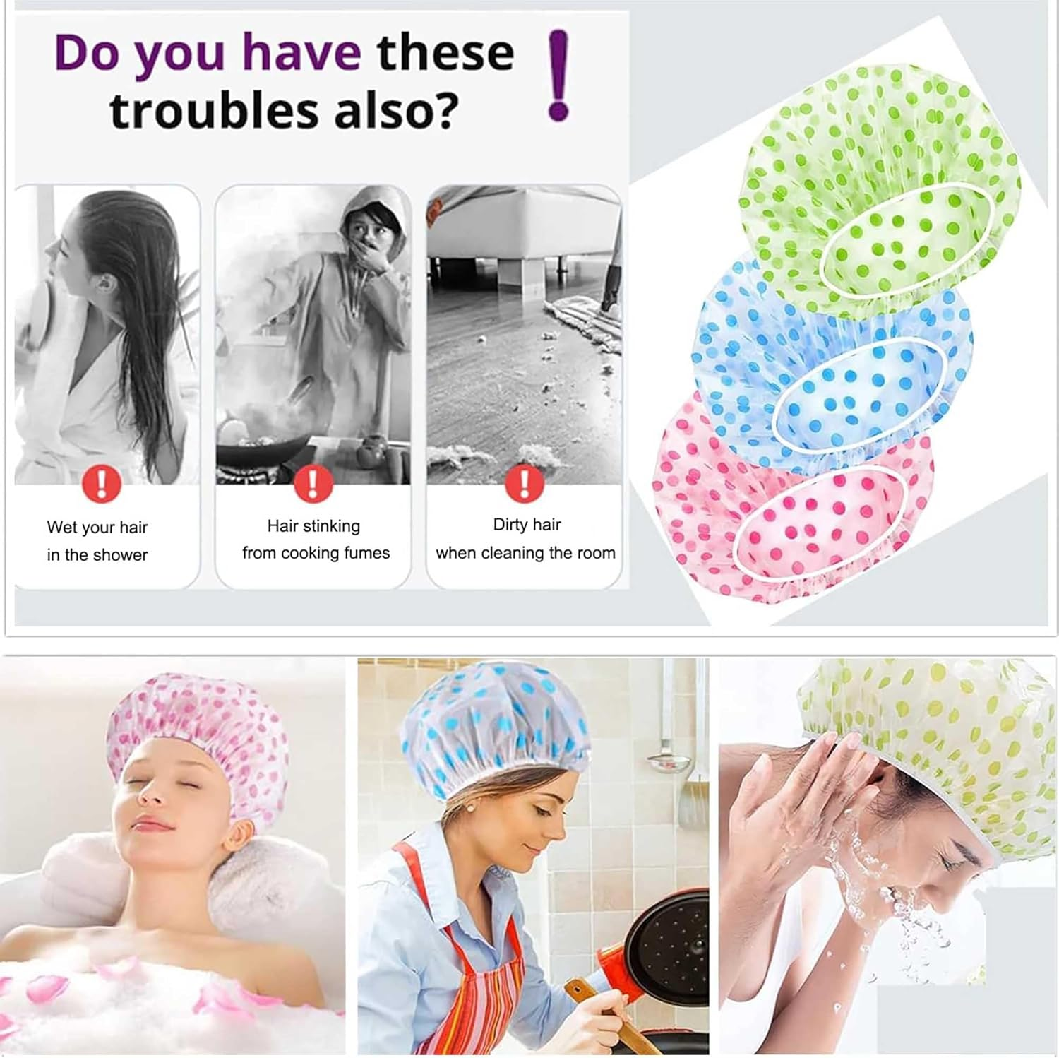 12Pcs Multi Purpose Reusable Flexi Plastic Waterproof Shower Cap Long Hair for Bath Face Care Kitchen Cleaning image number 6