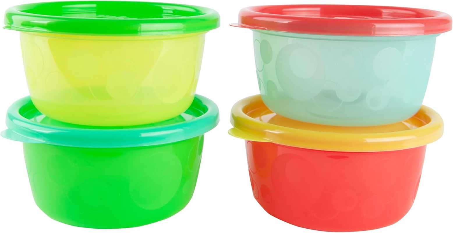 The First Years Take and Toss Toddler Bowls with Lids, 8 Oz Capacity, Neon (Pack of 4) image number 1