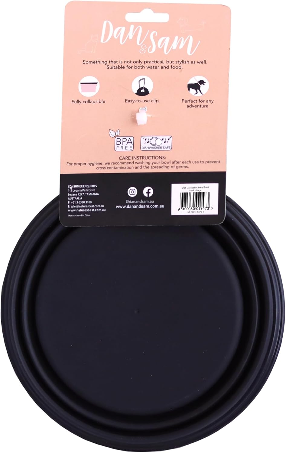 Dan & Sam Collapsible Travel Bowl, Large Black - Portable Feeding Solution, Durable, Lightweight & Space-Saving Design - Ideal for Dogs, Cats & Travel image number 2