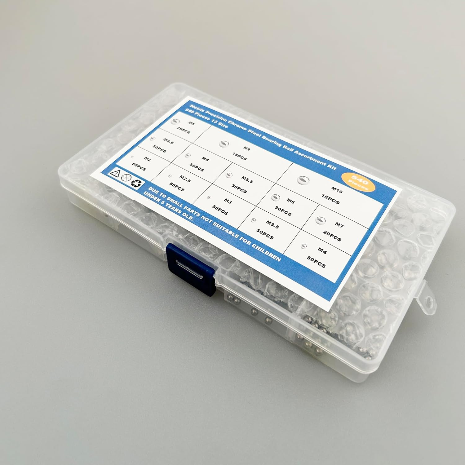 EFGTEK 539 Pcs Metric Precision Chrome Steel Bearing Balls Assortment Kits,Assorted Stainless Steel Loose Bearing Steel Balls, 2/2.5/3/3.5/4/4.5/5/5.5/6/7/8/9/10 Mm Meal Bearing Steel Ball image number 5