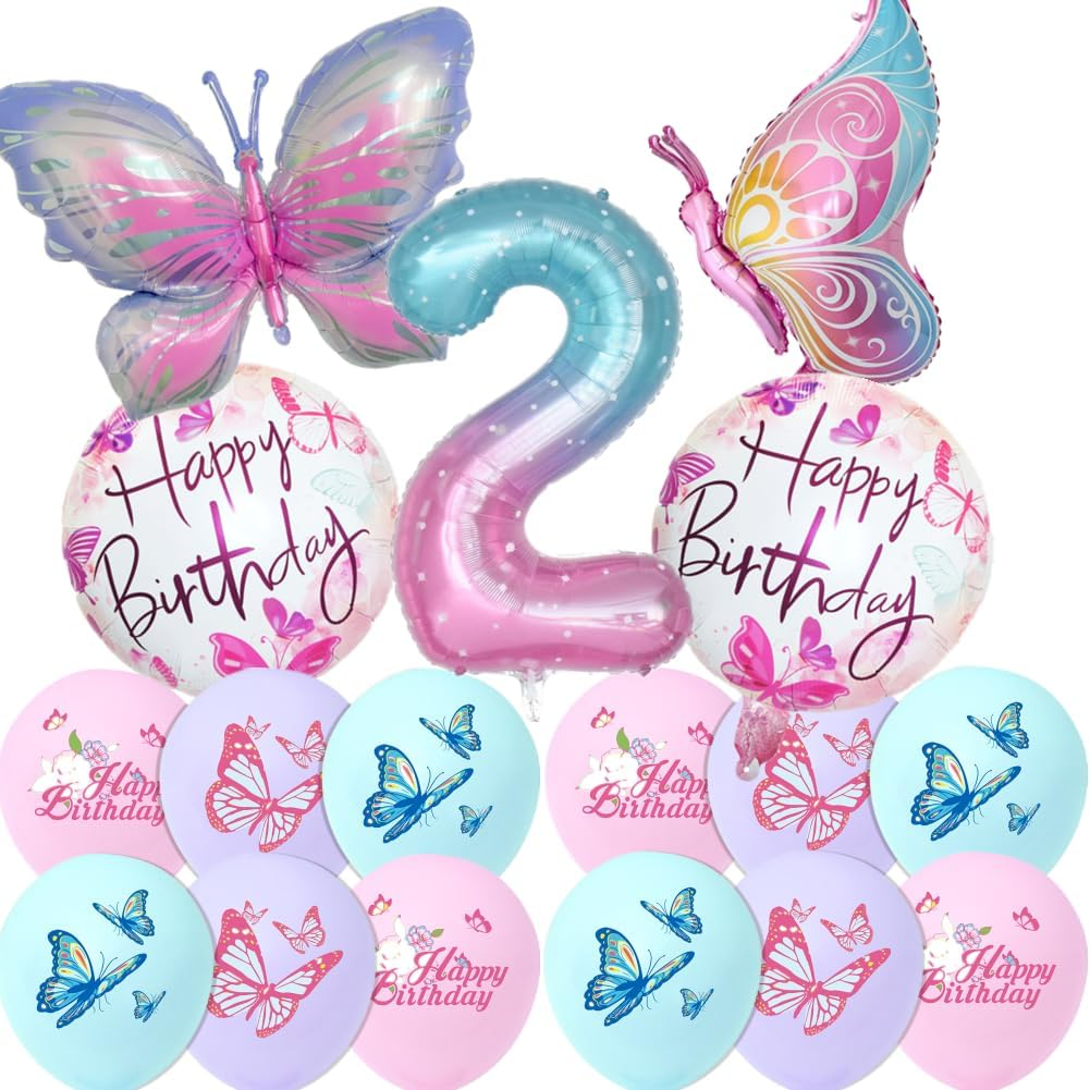 Butterfly Balloon 1St Birthday Decorations, Butterfly Balloons Colorful Gradient Pink Butterfly Foil Mylar Balloon for Fairy 1St Birthday Party Decorations Girl Party Supplies Baby Shower (1)