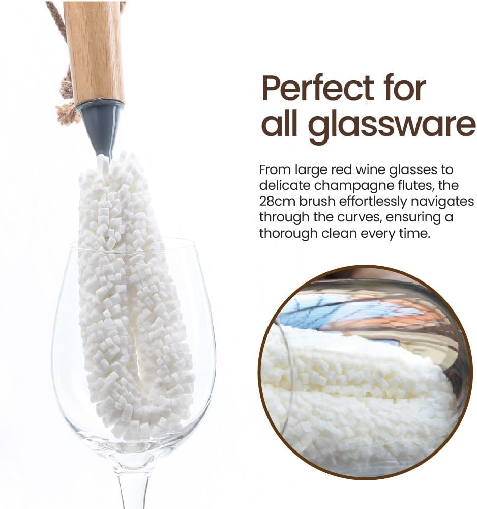 Eco Basics Stemware Brush &ndash; Scratch-Free Hydrophobic Foam, Ocean-Bound Plastic & FSC Bamboo Handle, Perfect for Glassware & Delicate Items, Quick-Drying, Easy Grip, 30X5Cm image number 2
