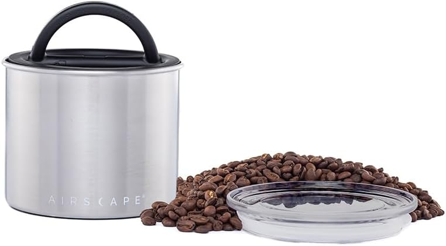 Airscape Stainless Steel Coffee Canister | Food Storage Container | Patented Airtight Lid | Push Out Excess Air Preserve Food Freshness (Small, Brushed Steel) image number 5