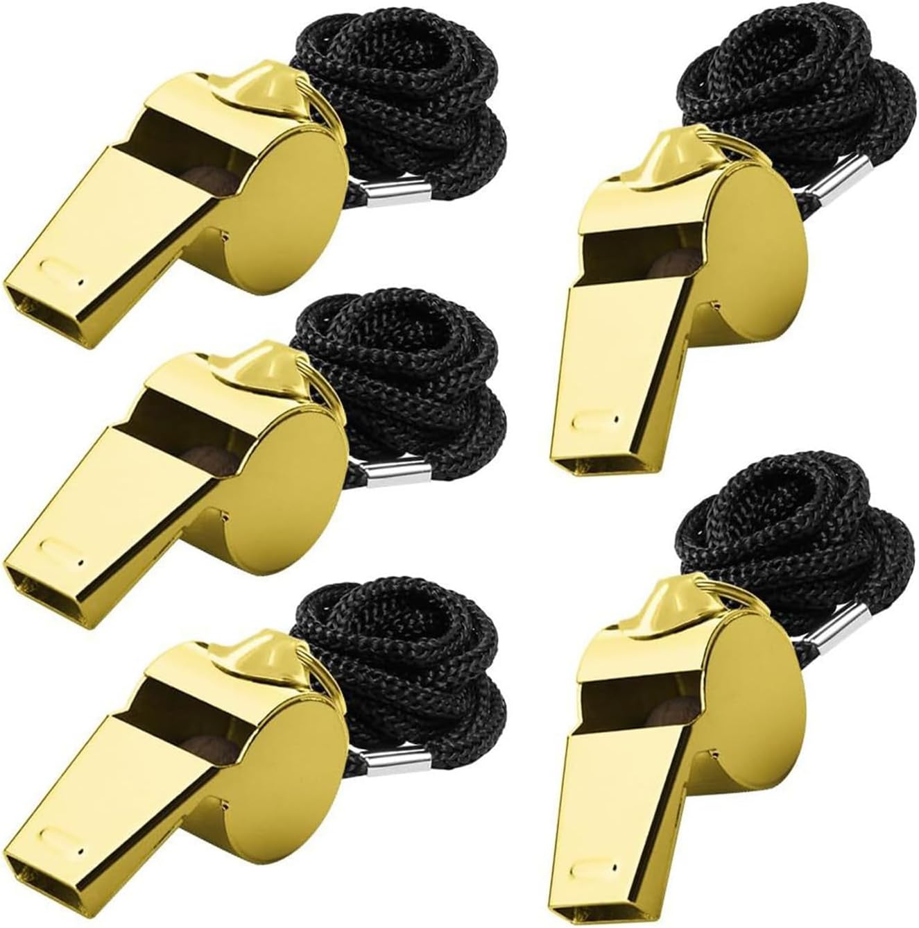 Whistle,6 Pcs Stainless Steel Sports Whistles,Coach Whistles Metal Whistle with Lanyard,For Whistle Sport,For Referees, Coaches, Polices, Training, Outdoor Sports and Emergency (Gold) image number 1
