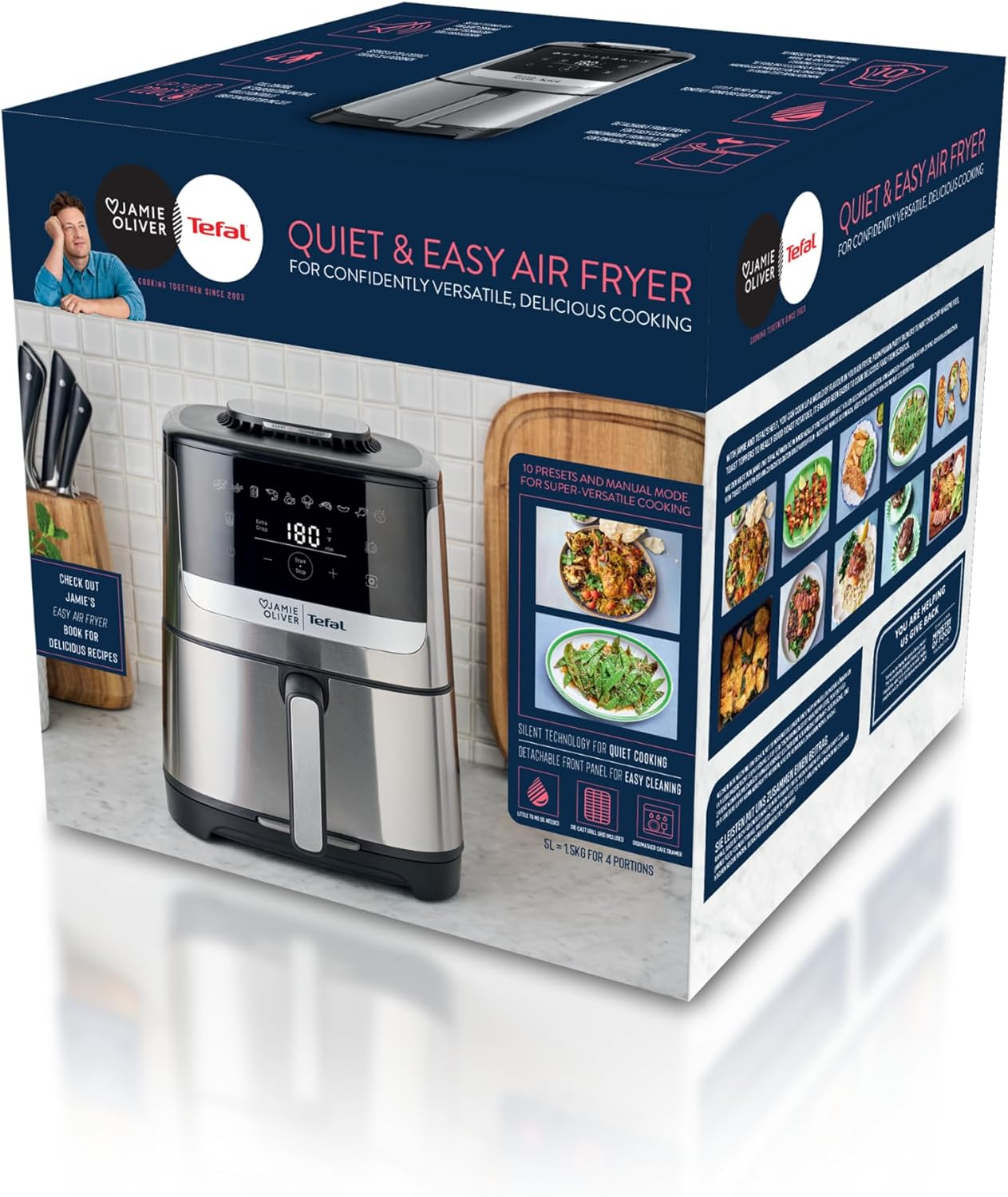 Jamie Oliver by Tefal Quiet & Easy Air Fryer EY55JD, Detachable Front, Silent, Jamie Oliver, Healthy Meals, Dishwasher Safe, Programmable image number 6