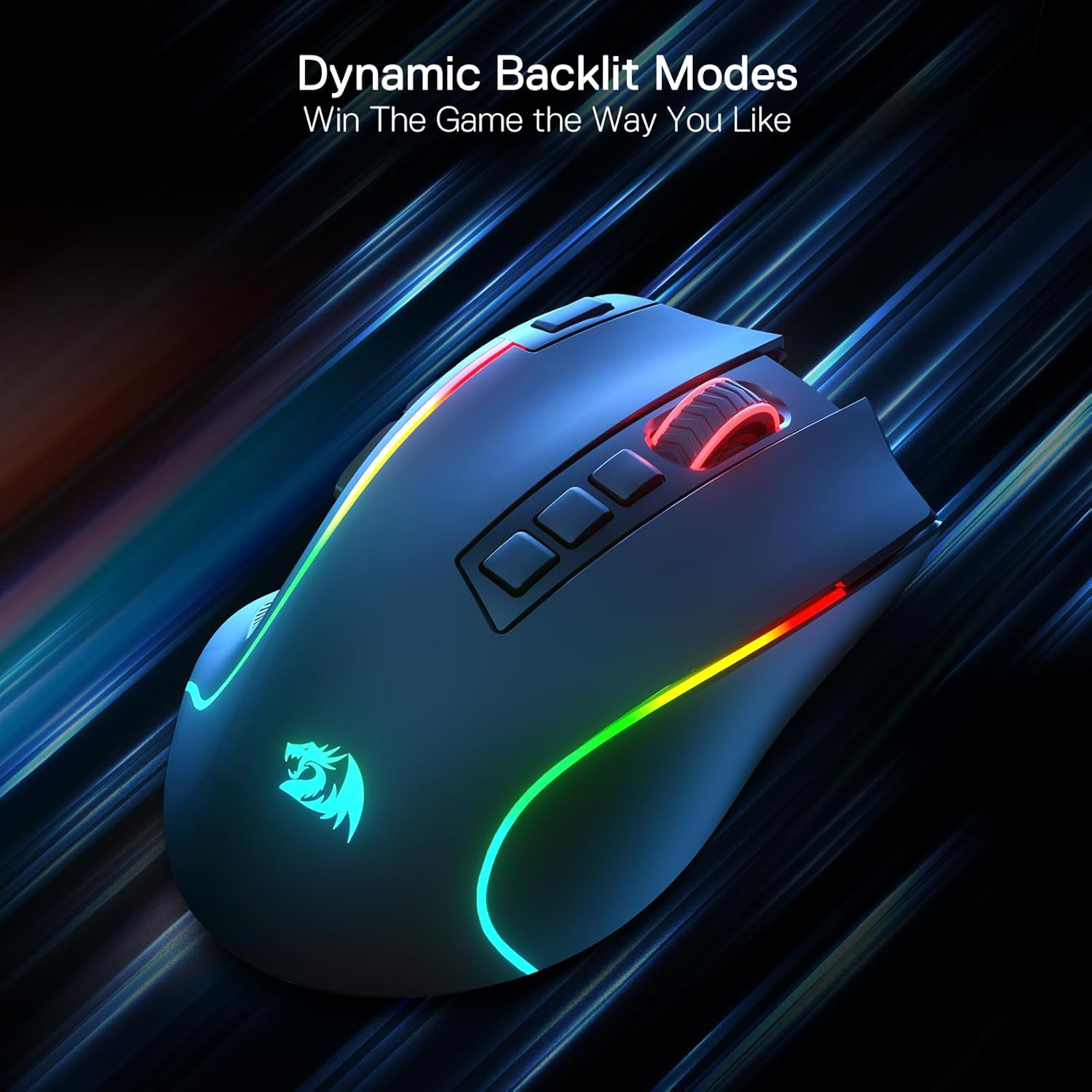 Redragon M612 PRO RGB Gaming Mouse, 8000 DPI Wired/Wireless Optical Gamer Mouse with 9 Programmable Buttons & 7 Backlit Modes, BT & 2.4G Wireless, Software Supports DIY Keybinds Rapid Fire Button image number 2