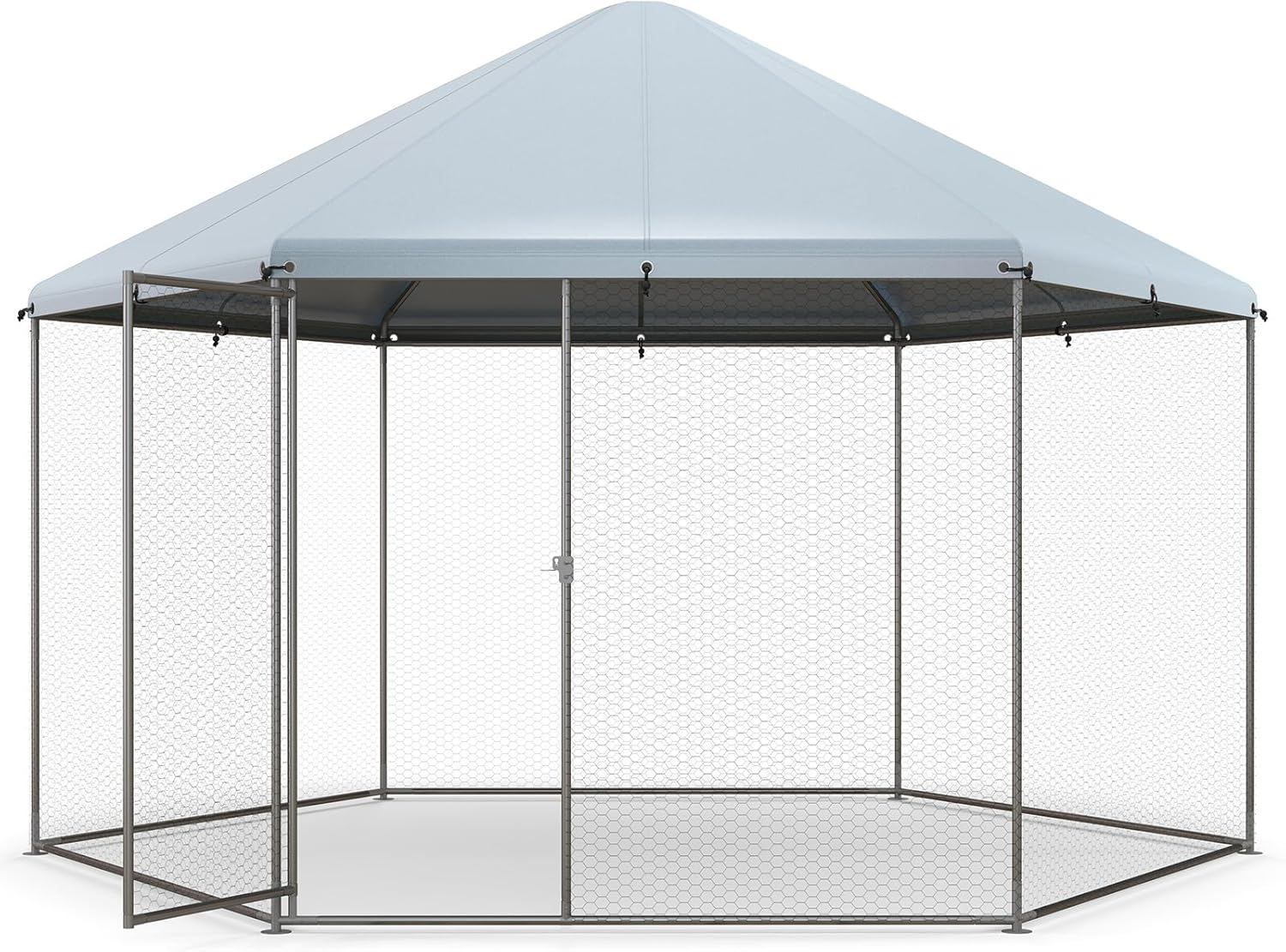 Costway Metal Chicken Coop, Chicken Run House Spire-Shaped Cage W/Wire Mesh & Lockable Door for Duck, Goose, Rabbit, Walk-In Poultry Cage W/Waterproof Cover for Backyard, Farm image number 2