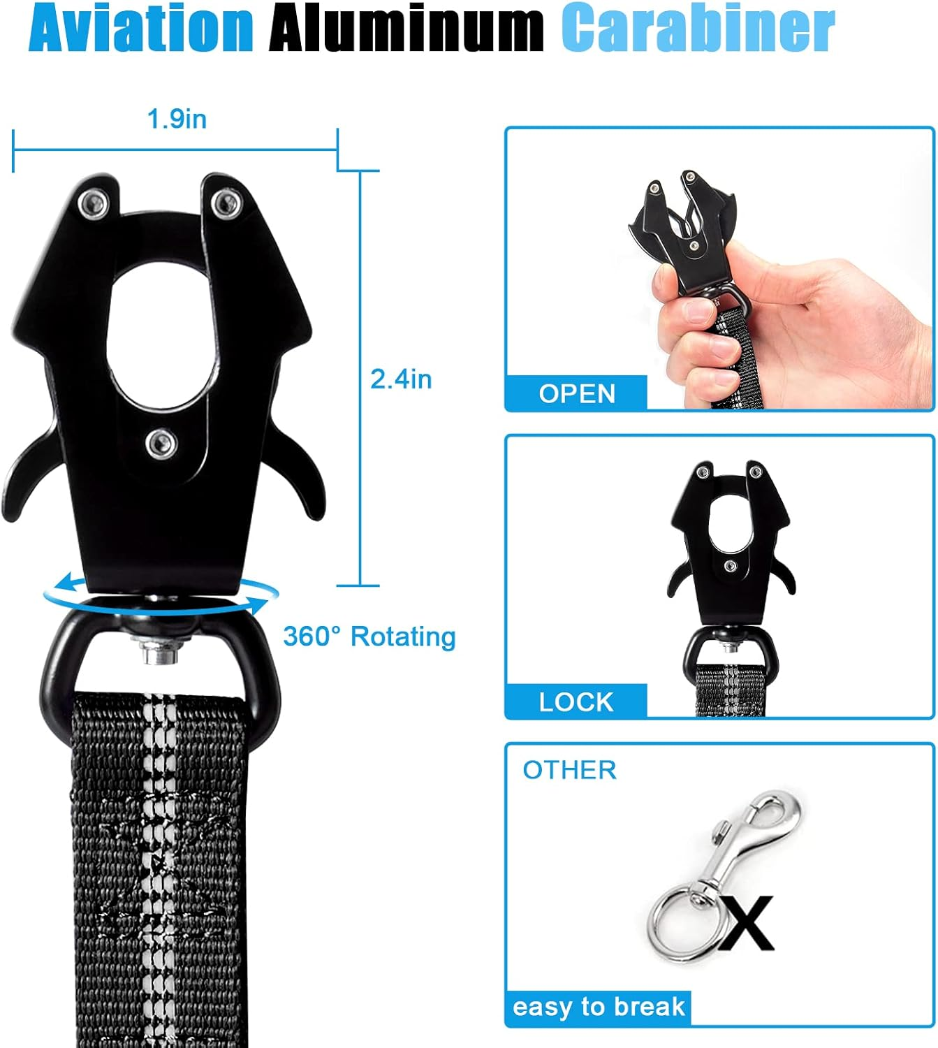 Raipult Tactical Heavy Duty Bungee Dog Leash for Medium Large Dogs That Pull, Military K9 Working Lead, 4-6FT Shock Absorbing Frog Clip Dog Leashes with Padded Traffic Handle & Car Seatbelt, Black - Black image number 4