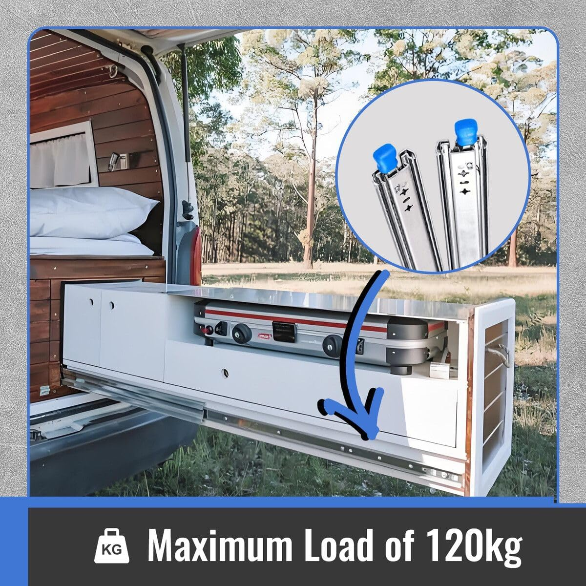 Shogun Drawer Runners Heavy Duty Slides Rails Cabinet Guide Locking Ball Bearing Track 120Kg Full Extension 1300 to 2600Mm Metal Trailer RV Camper Toolbox image number 5