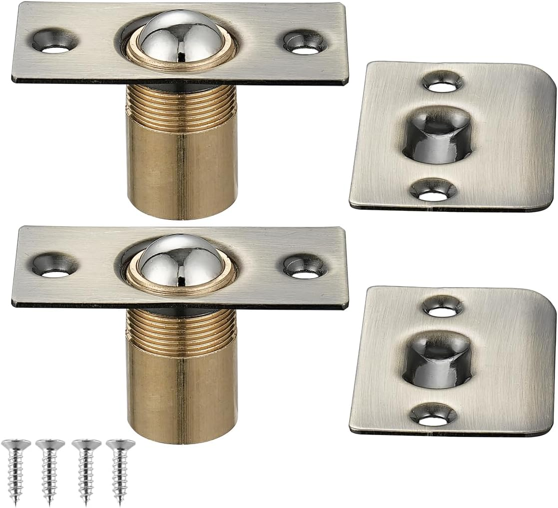 JQK Closet Door Ball Catch Hardware, Stainless Steel Catch Adjustable with Strike Plate, Black Finish 2 Pack, HBC100-BK-P2