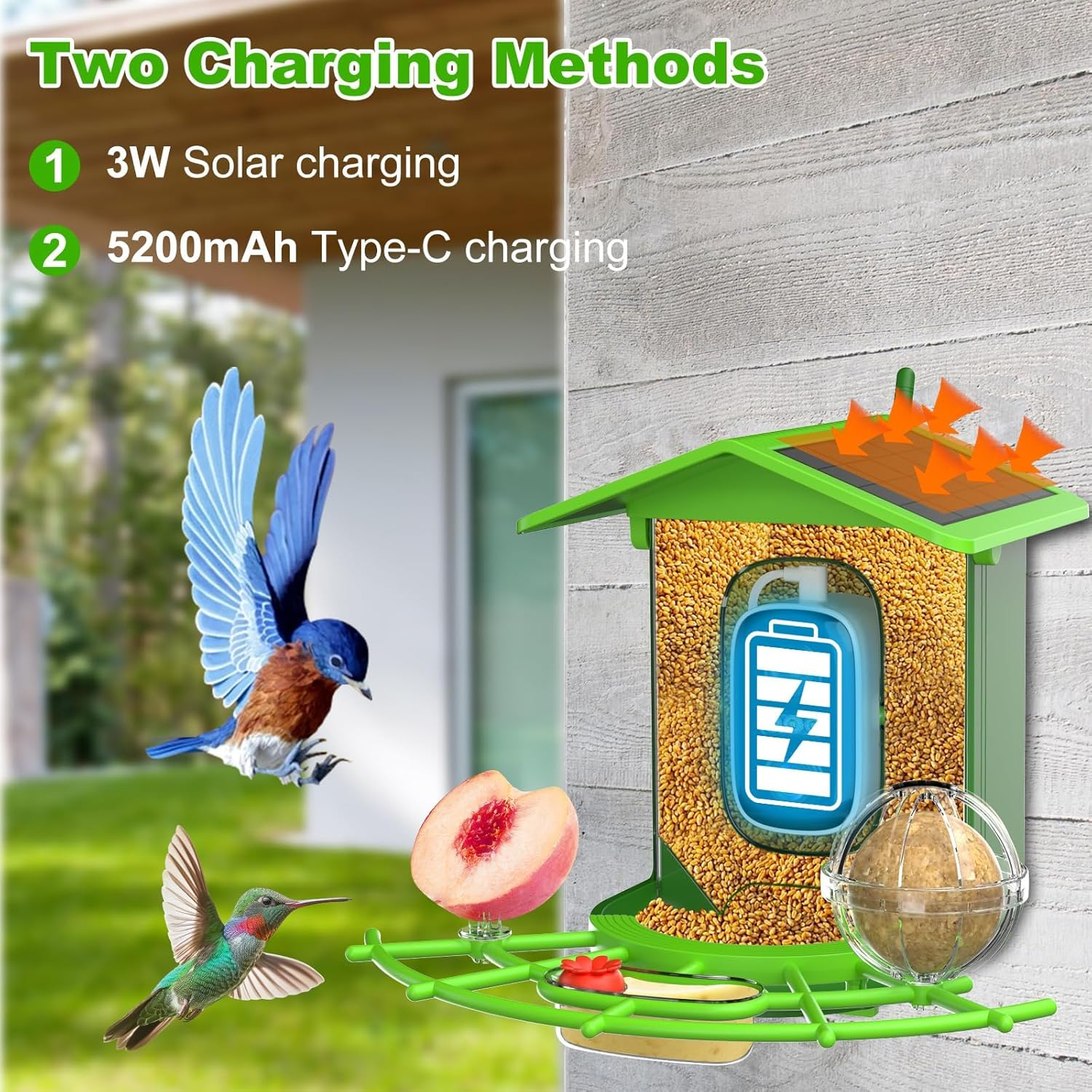 Bird Feeder with Camera, Solar Powered, AI Identifies 11,000+ Bird Species, IP66 Weatherproof, Auto Capture 3K HD Birds Video, Bird House with Cam, Outdoor Bird Feeder, Ideal Gifts for Bird Lover image number 1