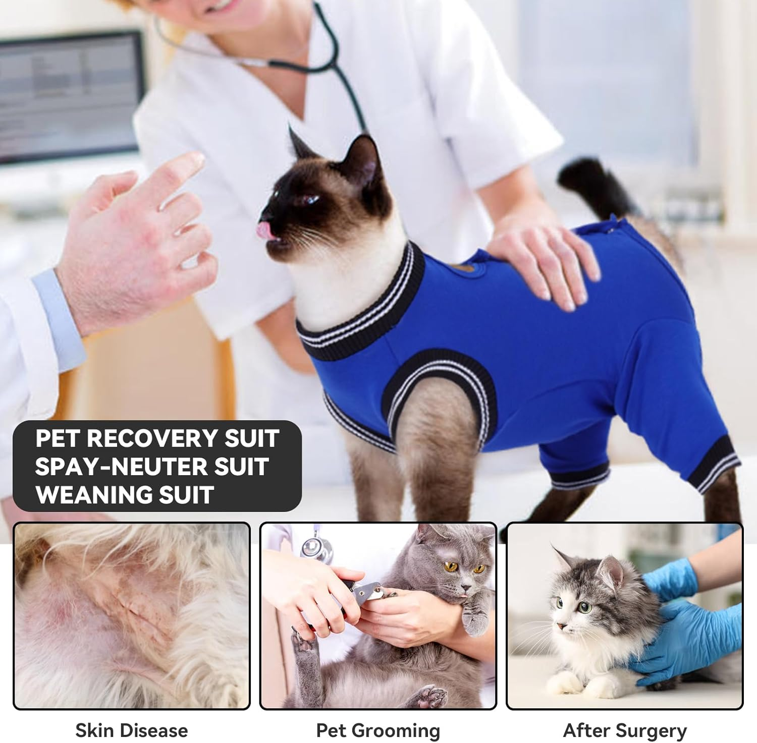 Lelepet Cat Recovery Suit for Hind Legs, Surgery Recovery Suit for Cats after Surgery, Anti-Licking E-Collar Alternative Post Surgery, Long Rear Sleeve Wound Cover Abdomen Kitten Onesie, Royalblue XL