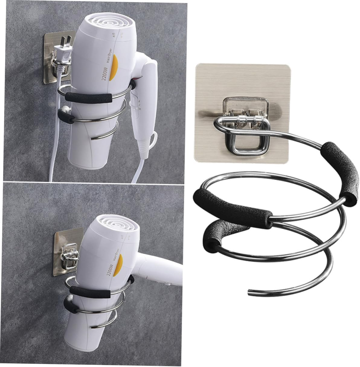 FRCOLOR 2Pcs Hair Dryer Holder Bathroom Shower Organizer Wall-Mounted Rack Space-Saving Tidy Home image number 1